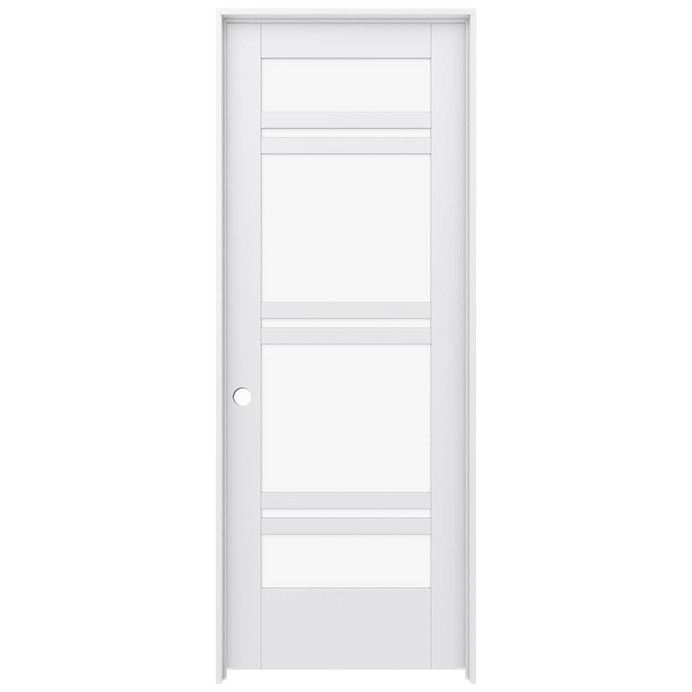 JELD-WEN LOWOLJW221100990 28-in x 80-in Primed Solid core 7-panel Clear glass Right hand Smooth Primed MDF Flat Jamb Single Prehung Interior Door