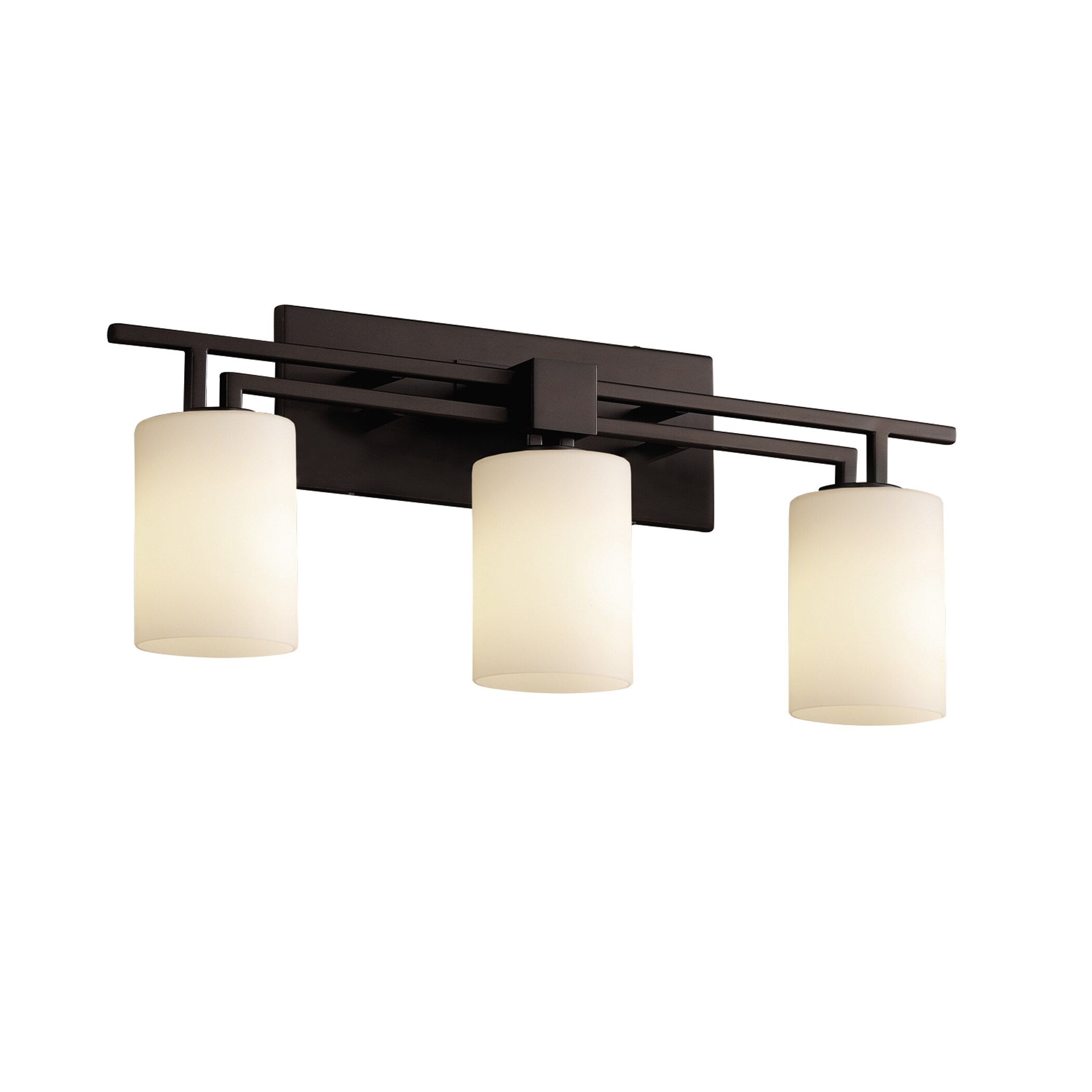 Justice Design Group FSN-8703-10-OPAL-MB Fusion 26-in 3-Light Matte Black Glam Vanity Light