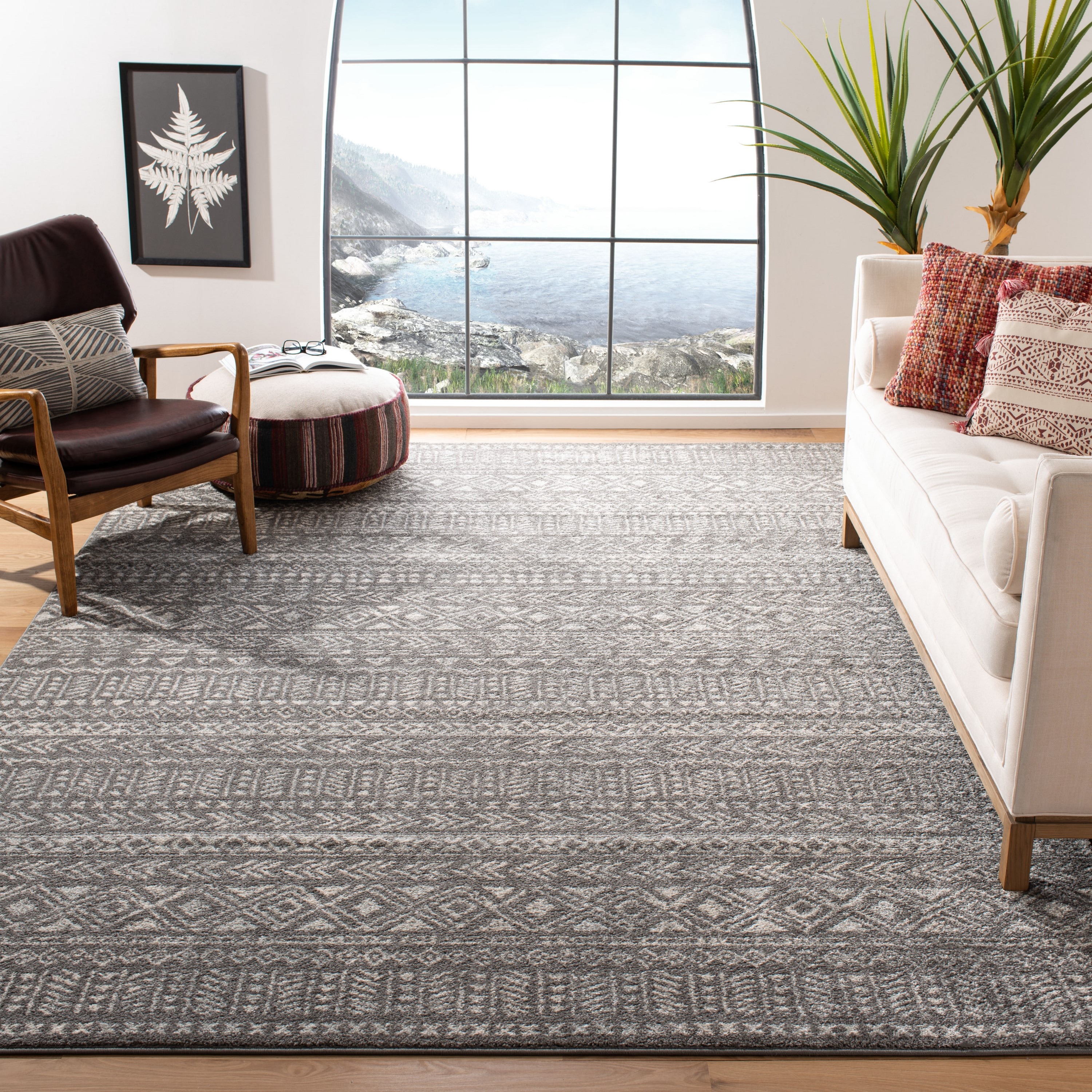 Safavieh TUL263F-10 Tulum Hobbs 10 x 13 (ft) Loomed Polypropylene Dark Gray/Ivory Rectangular Indoor Distressed/Overdyed Bohemian/Eclectic Area rug