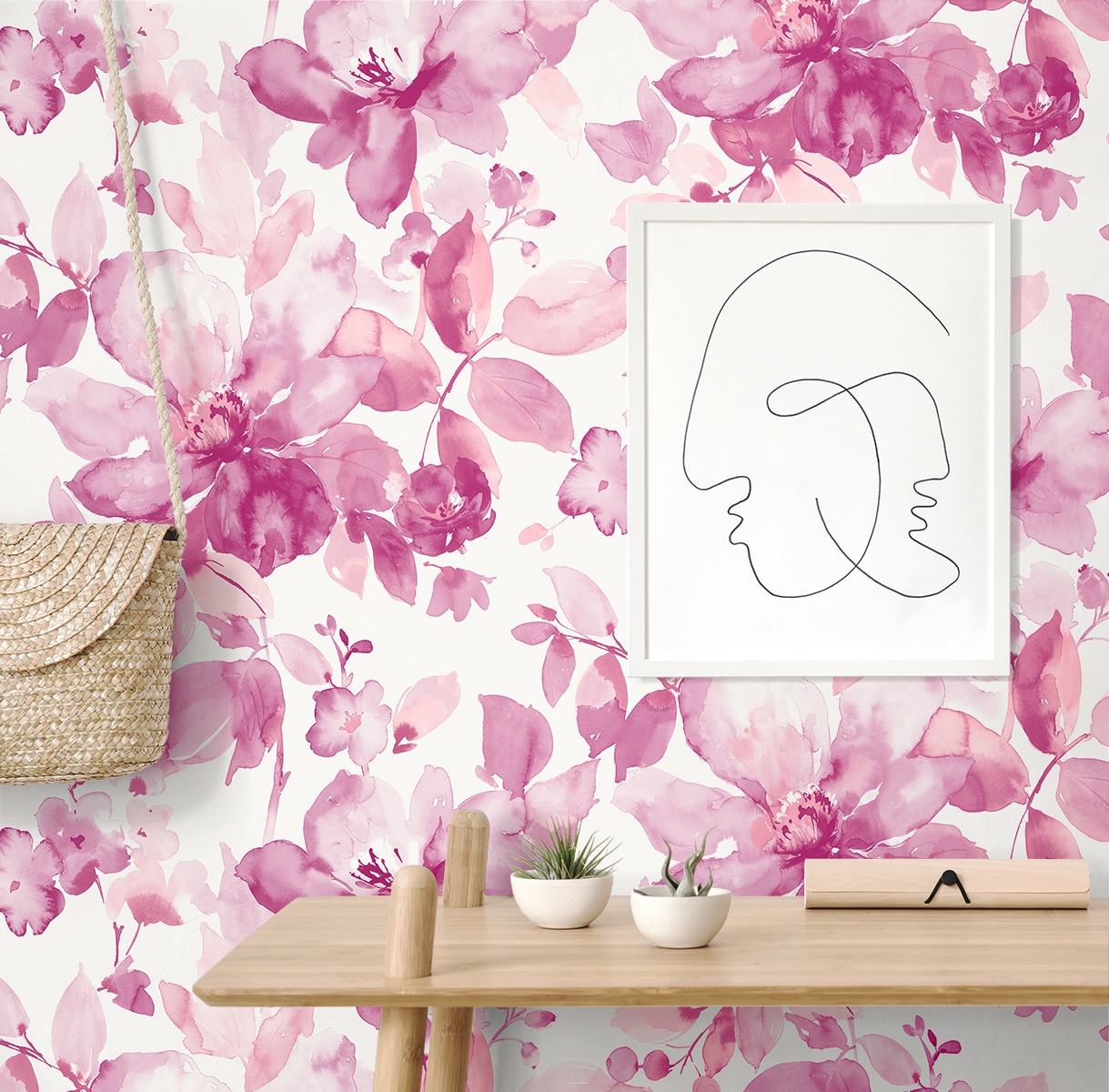 Pink Floral Watercolor Self-Adhesive Vinyl Wallpaper