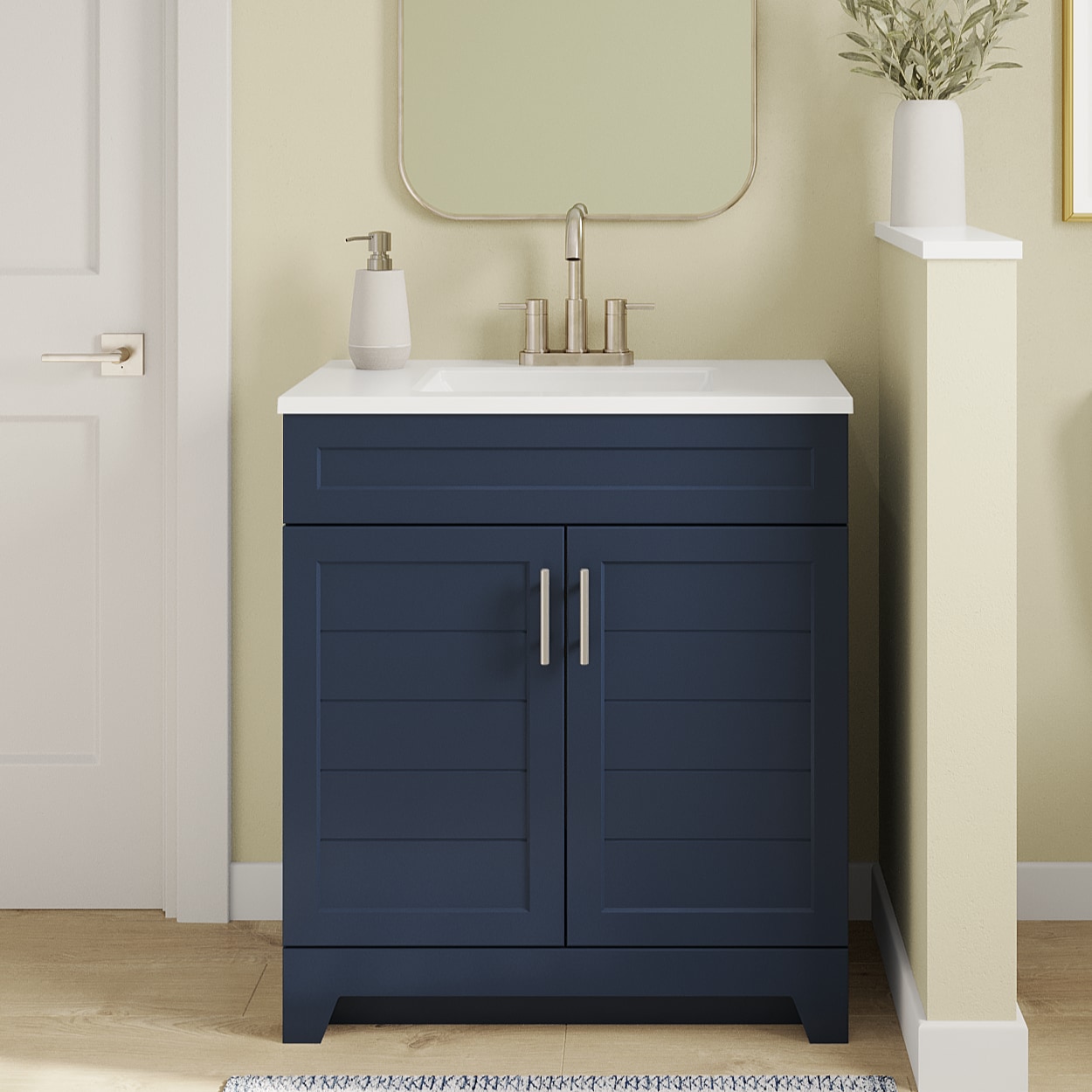 Style Selections Kirkman 30-in Deep Ocean Blue Single Sink Bathroom Vanity with White Cultured Marble Top (Fully Assembled)