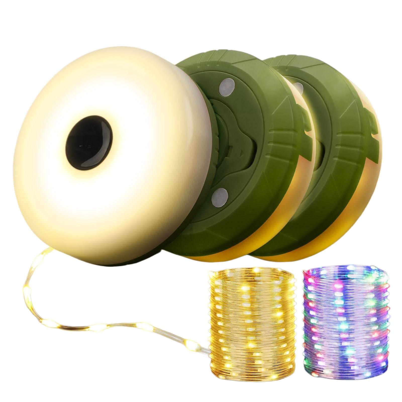 Wudkey 3-Pack Green Rechargeable Camping String Lights 32.8 ft. with 8 Modes 4-in-1 Portable Fairy Lights for Outdoor