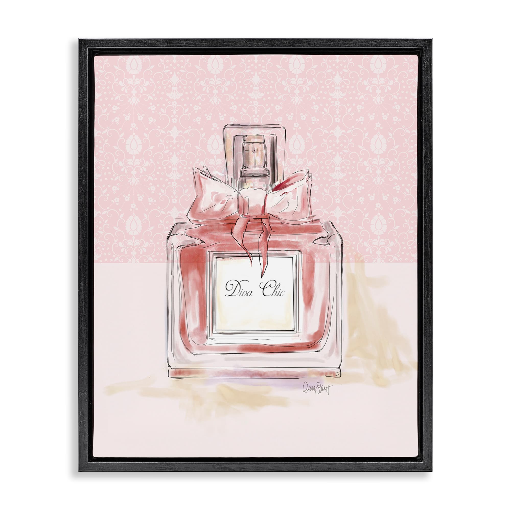 Stupell Industries BT-974-FFB-16X20 Diva Chic Pink Perfume Black Framed Floater Canvas Wall Art By Carol Robinson 17 x 21