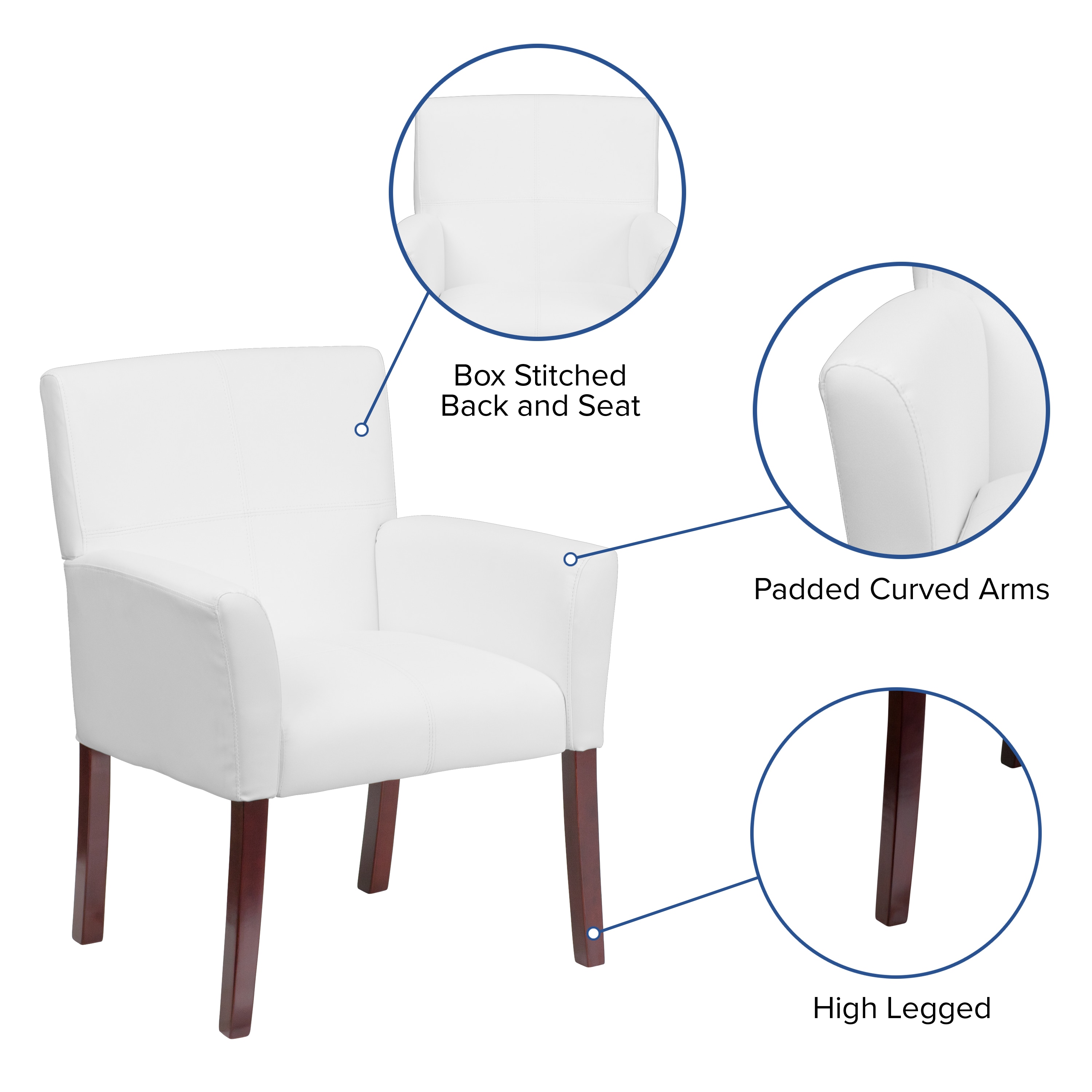 Taylor White LeatherSoft Executive Chair with Mahogany Wood Legs