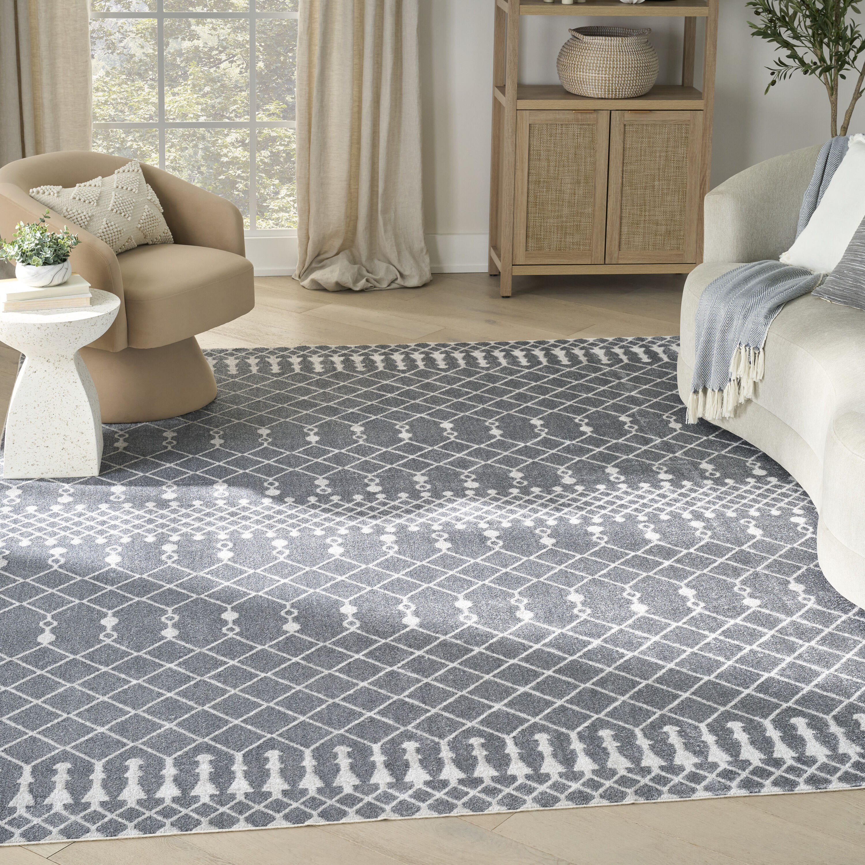 Nourison Home 099446989062 Astra Machine Washable 9 x 12 (ft) Loomed Polyester Denim Rectangular Indoor Geometric Machine washable Area rug