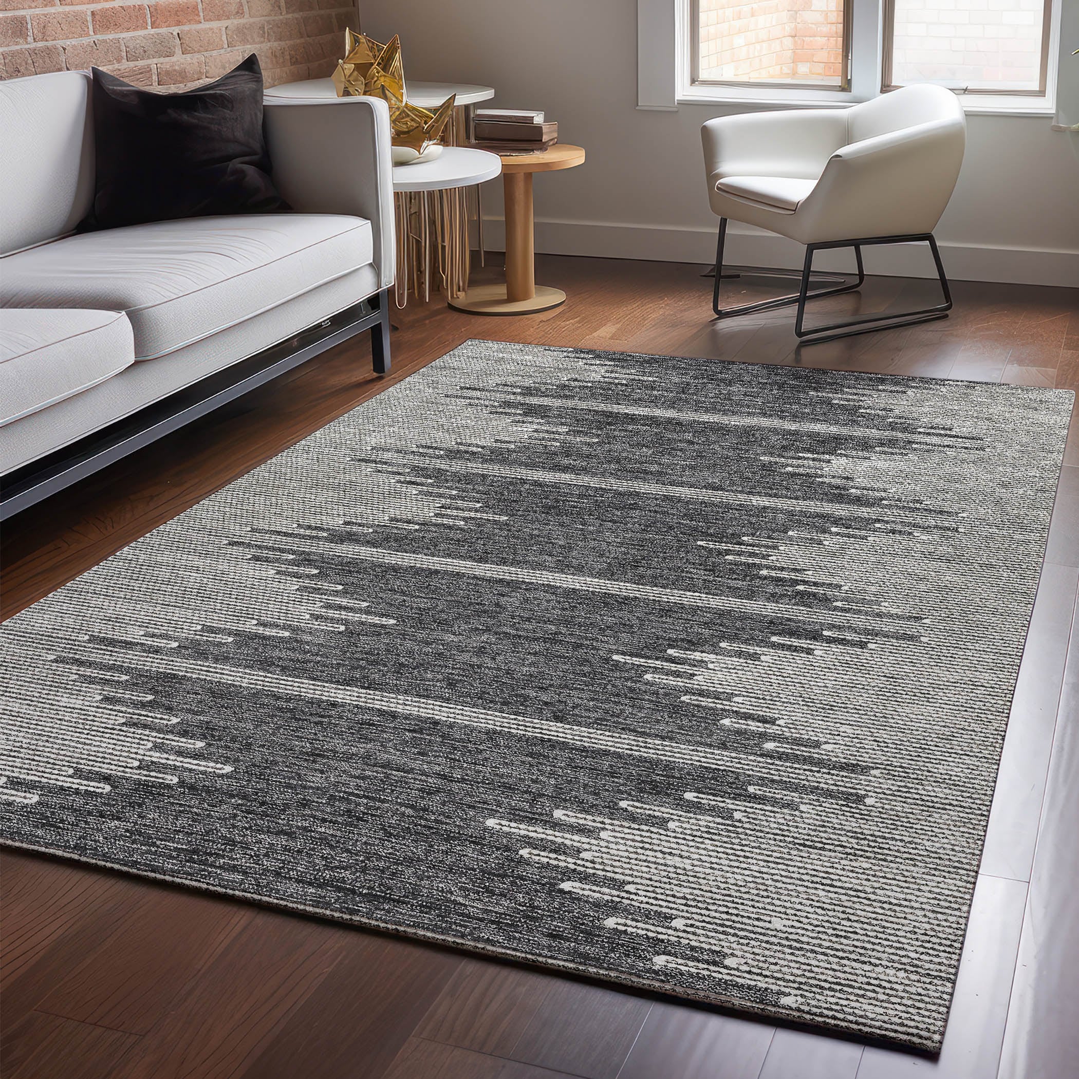 Addison Rugs AMF647CC10X14 Mayfield AMF647CC 10 x 14 (ft) Loomed Polyester Charcoal Rectangular Indoor Geometric Machine washable Area rug