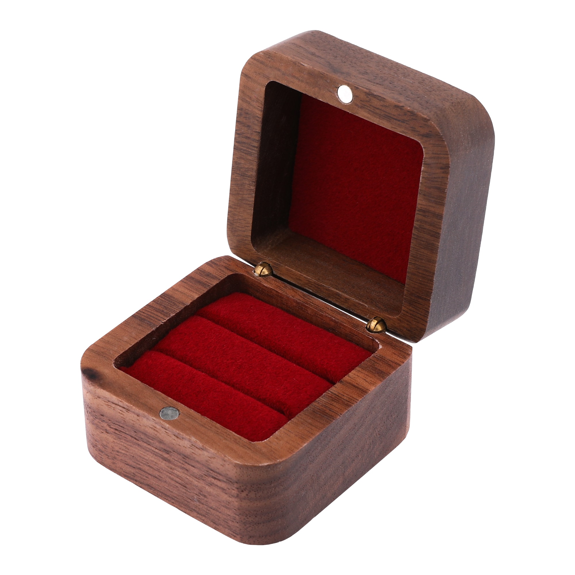 Unique Bargains Wood Ring Box for Proposal Engagement Wedding Ceremony Jewelry Ring Box Storage Ring Holder Box 2x2x1.6in Wine Red