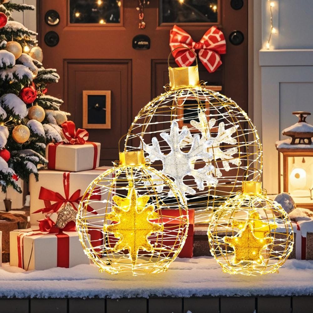 BABOOM 3 Pieces Pre-Lit Lantern Balls with 732 Bright LED Lights and Metal Ground Stakes