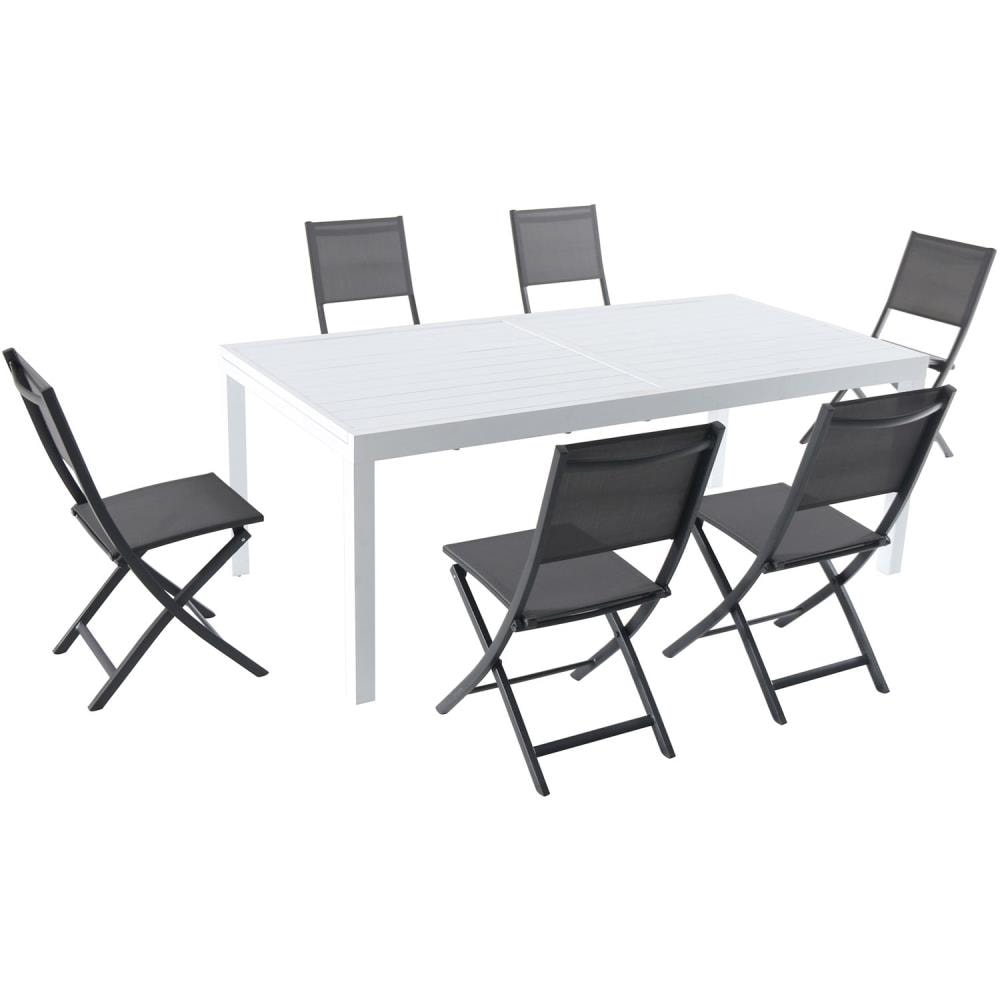 Hanover DELDN7PCFD-WG Del Mar 7 -Piece Gray Patio Dining Set Aluminum Rectangle Table with 6 Gray Stationary Chairs
