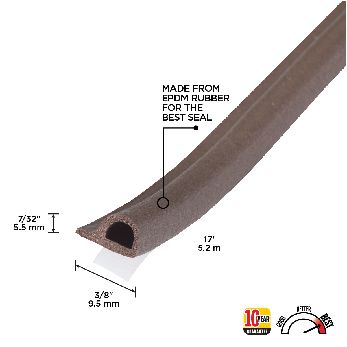 M-D 17-ft x 3/8-in x 7/32-in Brown Rubber Window Weatherstrip in the  Weatherstripping department at