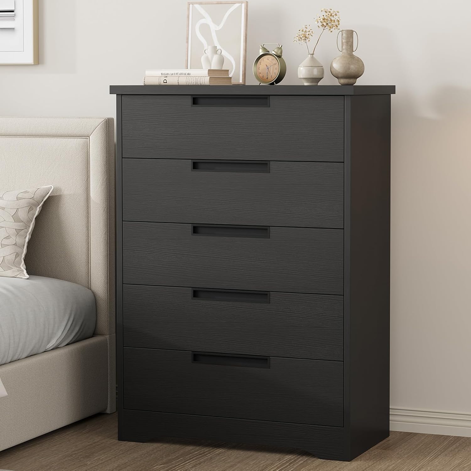 black 5 drawer chest dresser 5 Drawer Dresser, 48" Tall Modern Wood Chest of Drawers, Storage Organizer  for Bedroom Living Room Entryway : Target