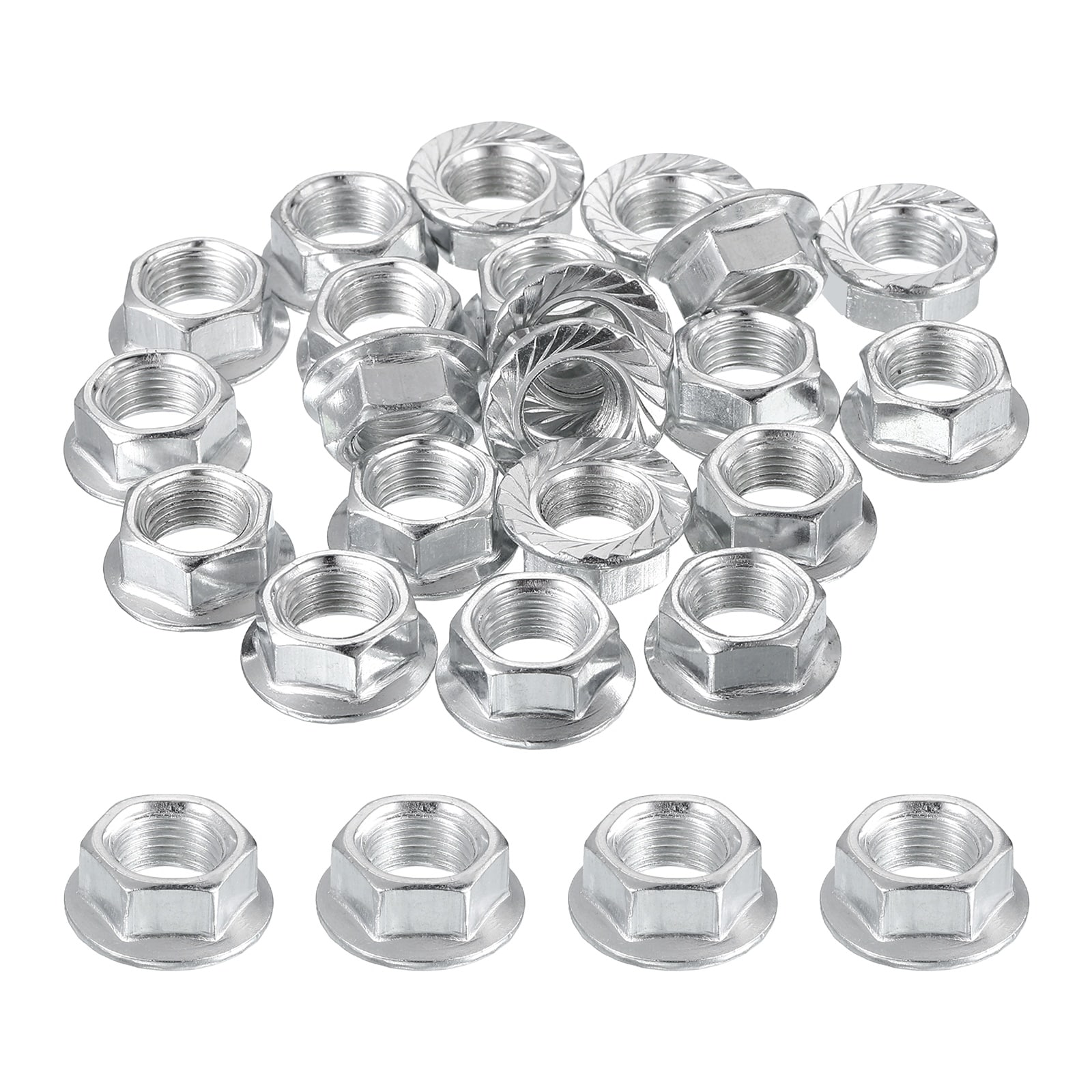 PATIKIL M10x1mm Serrated Flange Hex Lock Nuts 25pcs Metric Fine Thread Carbon Steel Non-Slip Hexagon Flange Nut Fasteners for Machinery Manufacturing Industrial DIY Use Silver #S26032400UX5449