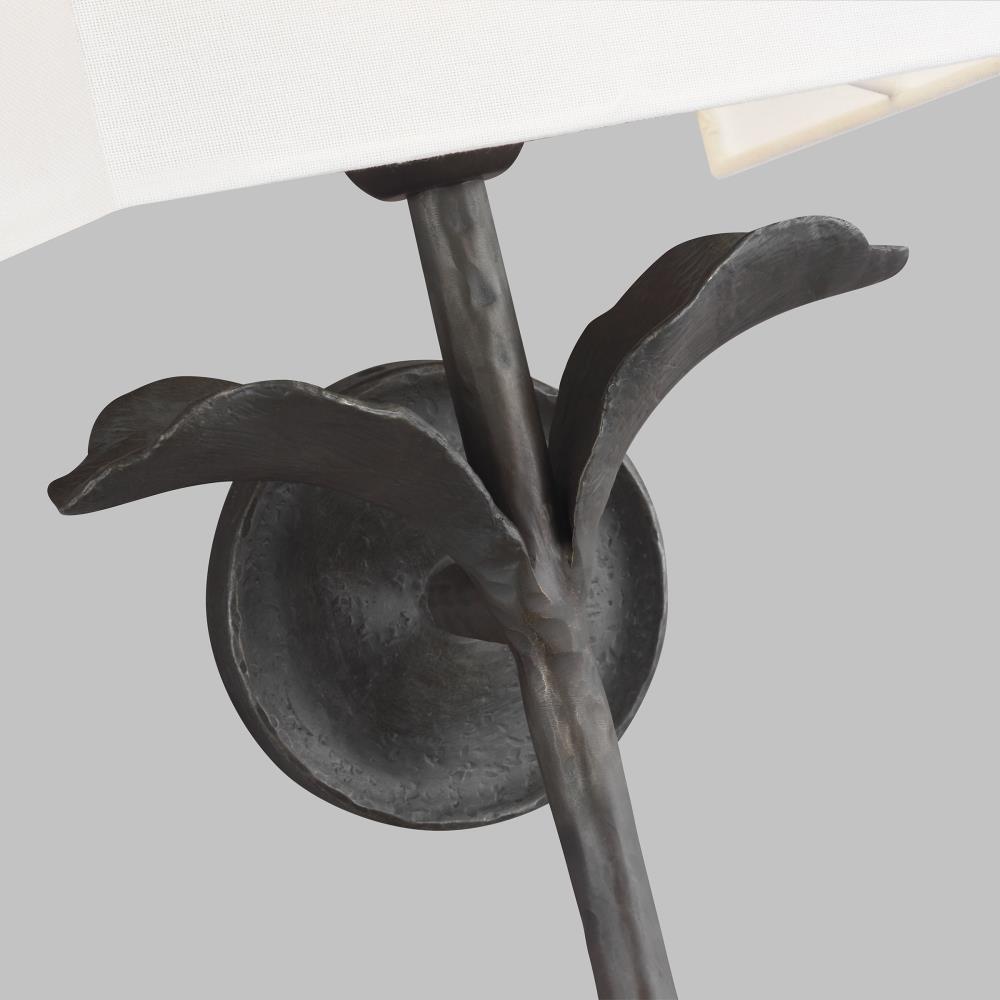 Georgia Dimmable Aged Iron Wall Sconce with White Linen Shade