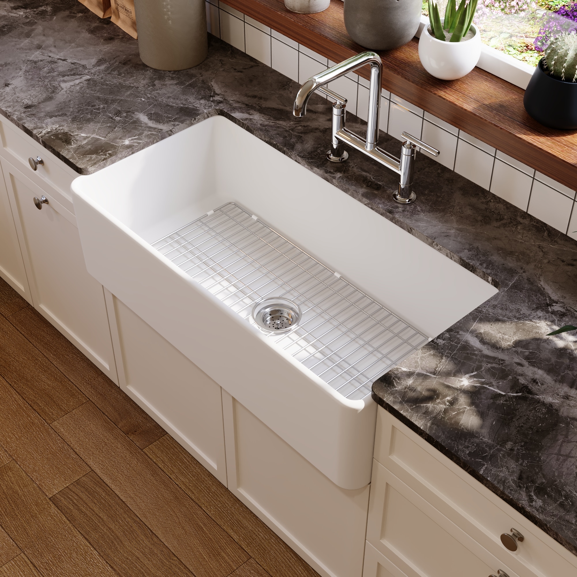 DeerValley DV-1K505 Grove Undermount 36-in x 18-in Fireclay Single bowl Kitchen Sink