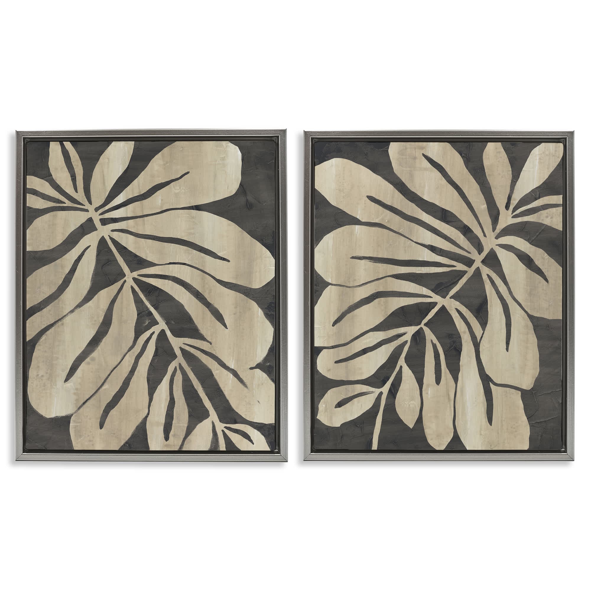 Stupell Industries B2-761-FFL-2PC-16X20 Rustic Curved Leaves 2pc Floating Frame Set design by June Erica Vess