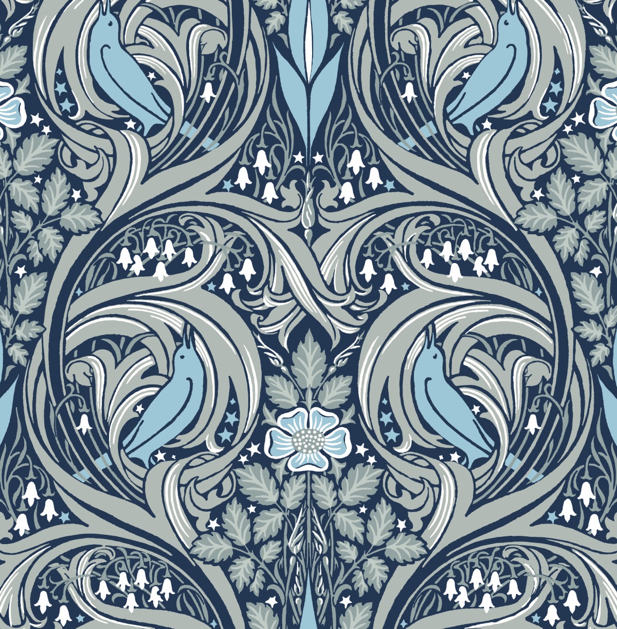 NextWall NW46202 30.75-Sq. Feet Navy and Sky Blue Vinyl Birds Self-adhesive Peel and Stick Wallpaper