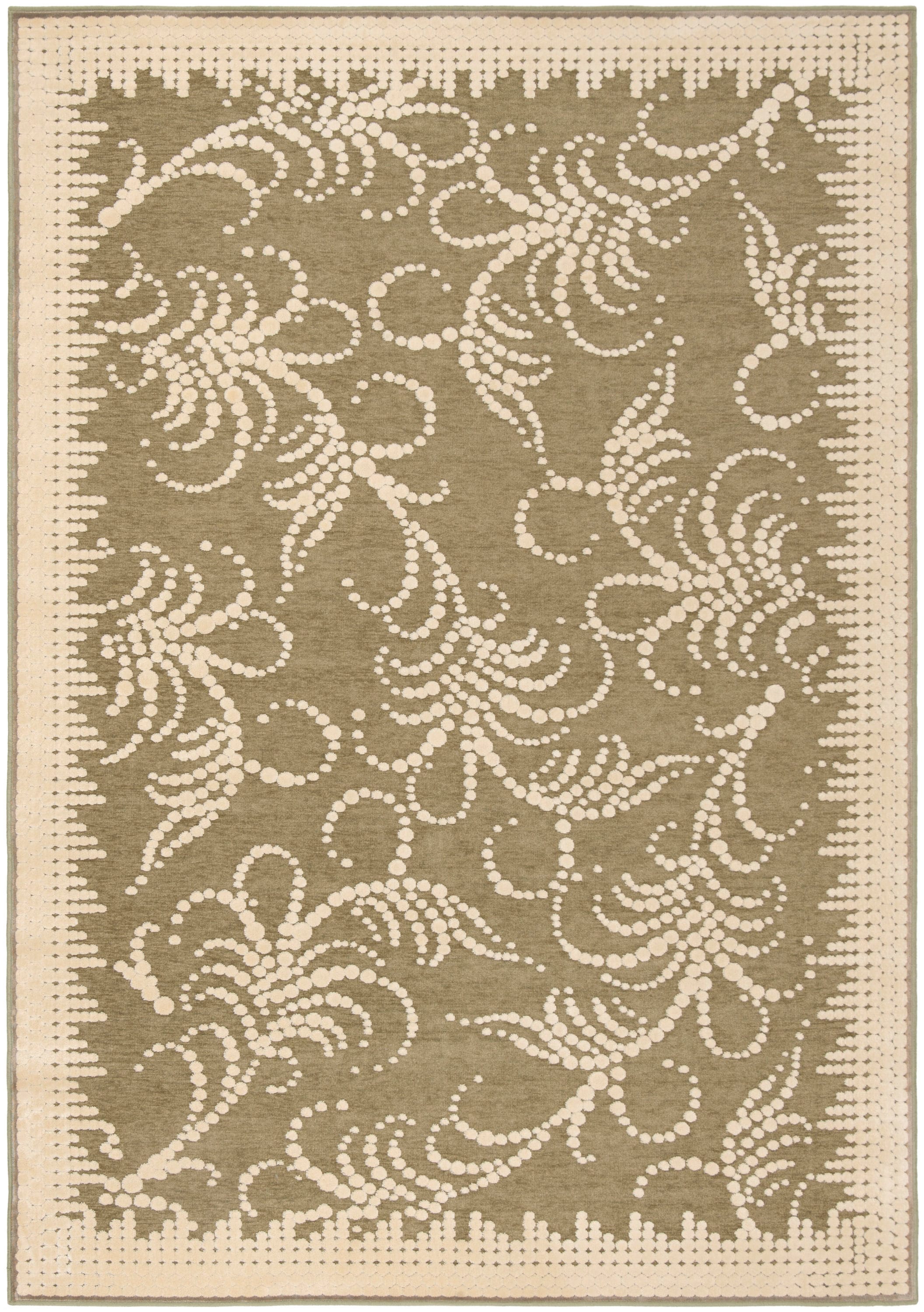 Green and Ivory Floral Wool Viscose Area Rug 5'3" x 7'6"