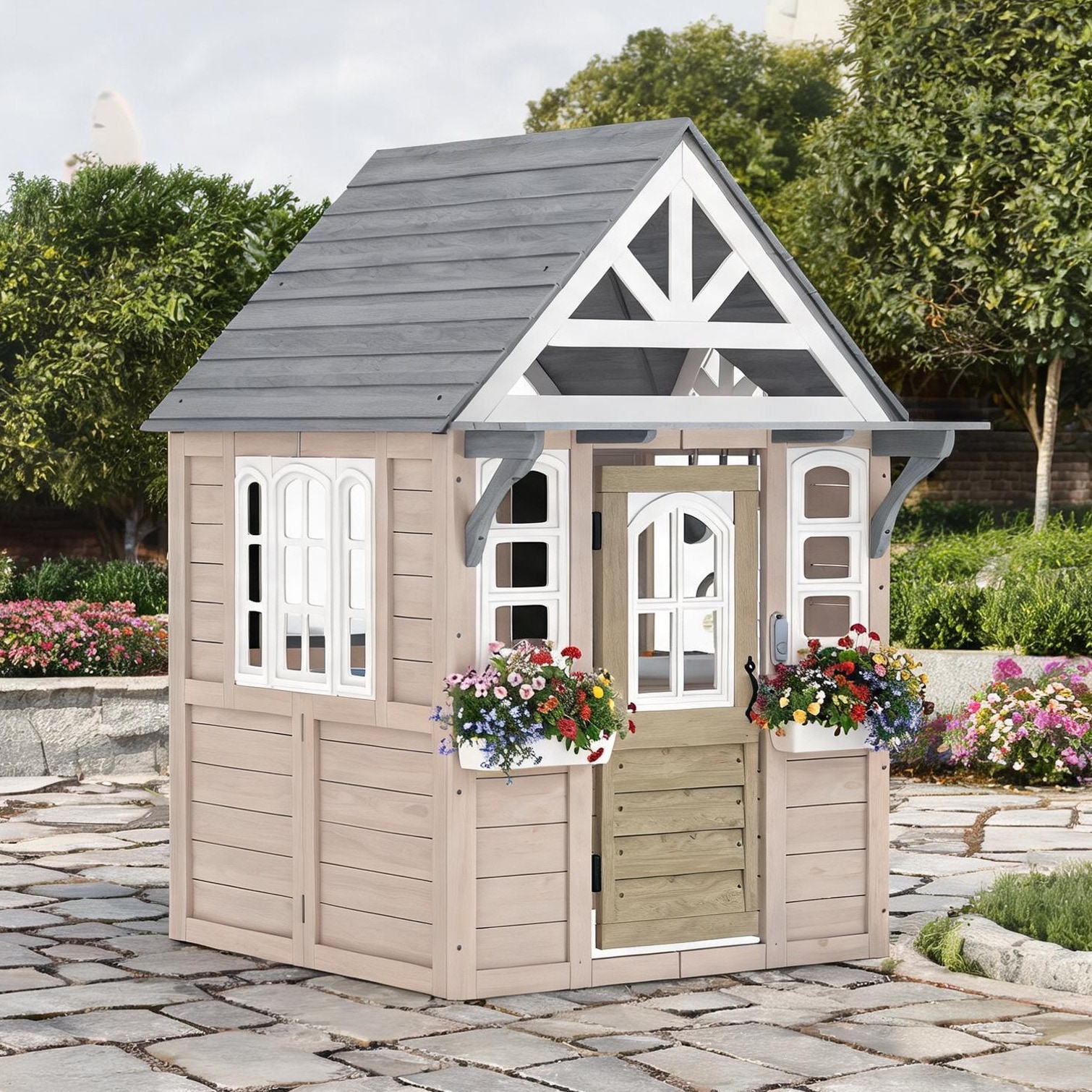 chillscreamni Storage Playhouse in Gray 44.9 x 55.5 x 64.6 in with Practical Control for Outdoor Space