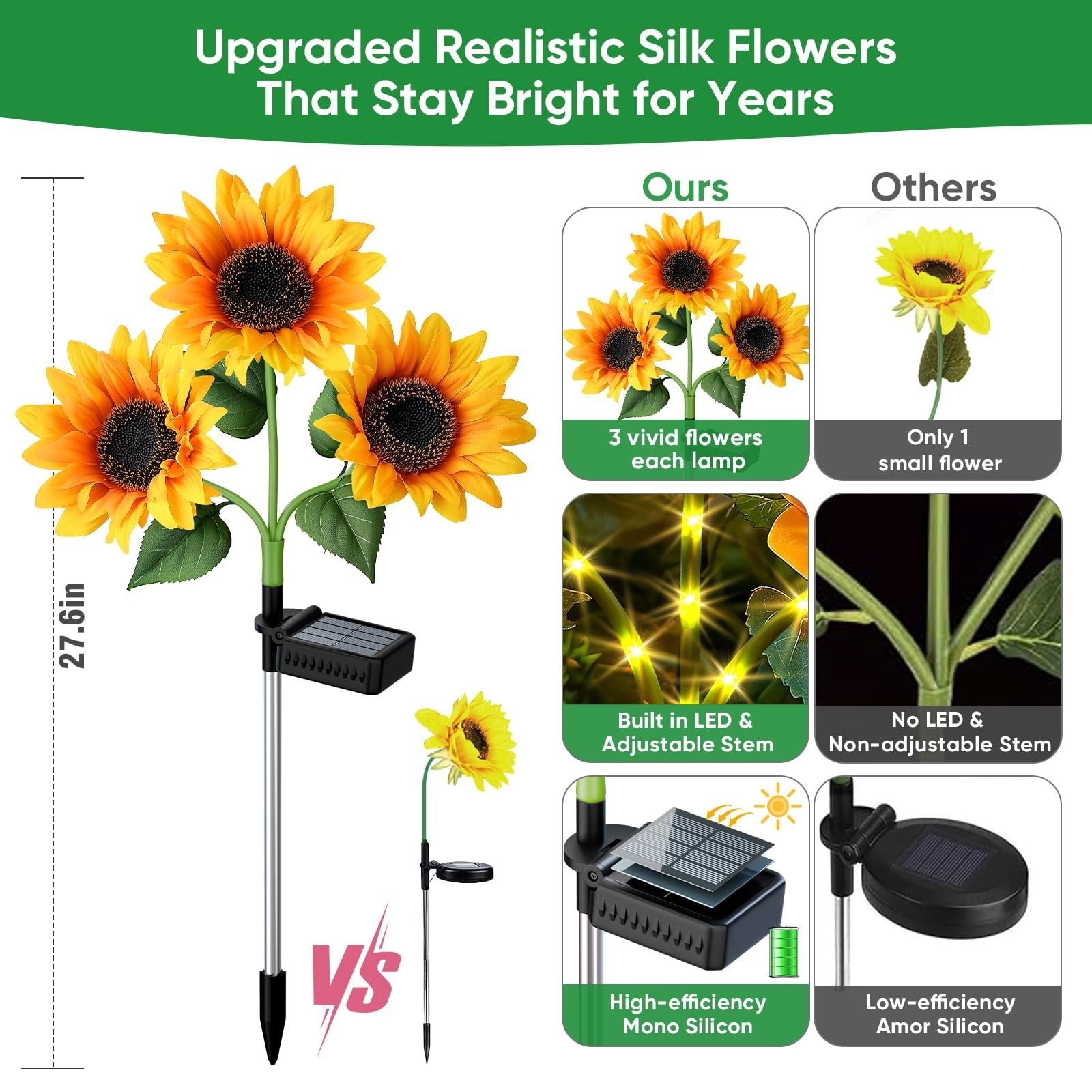 AOIZGMY Sunflower Solar Lights Outdoor 3 Pack Artificial LED