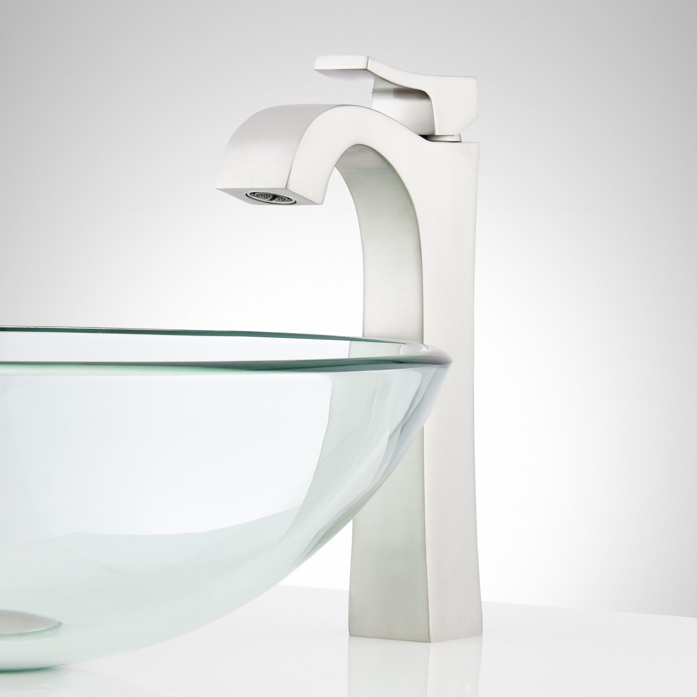 Signature Hardware 447929 Vilamonte Brushed Nickel Single hole 1-handle High-arc Residential Handle Bathroom Sink Faucet with Drain