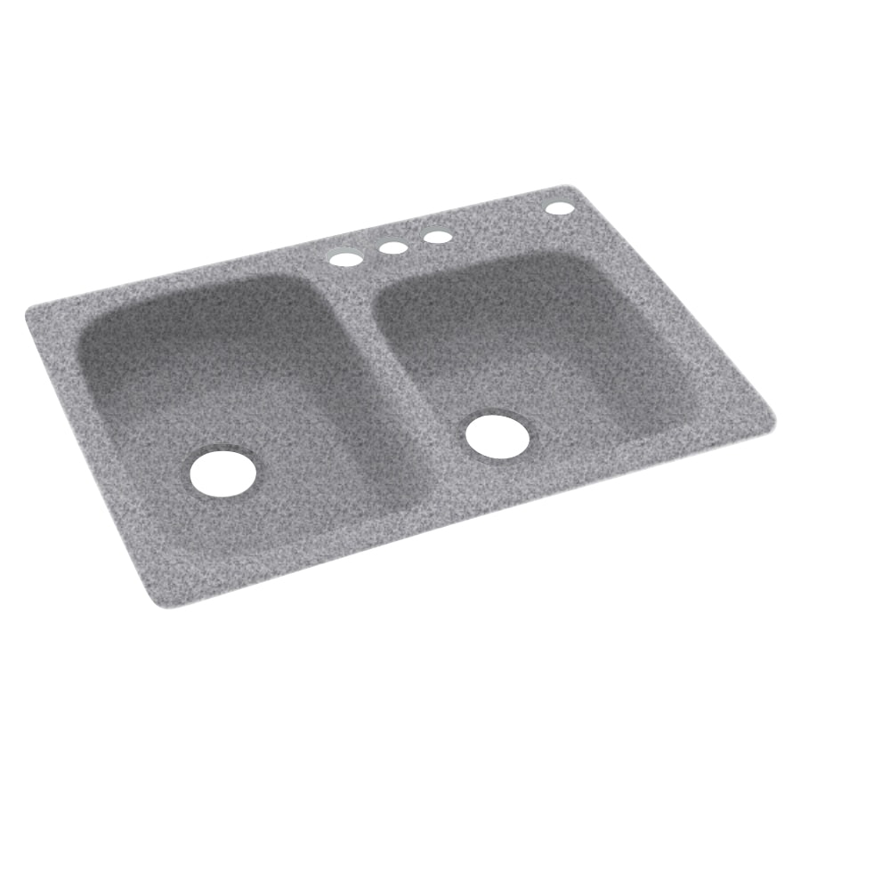 SWAN KS03322DB.042-4 Drop-in 33-Inches x 22-Inches Gray Granite Composite Double offset bowl 4-Hole Kitchen Sink