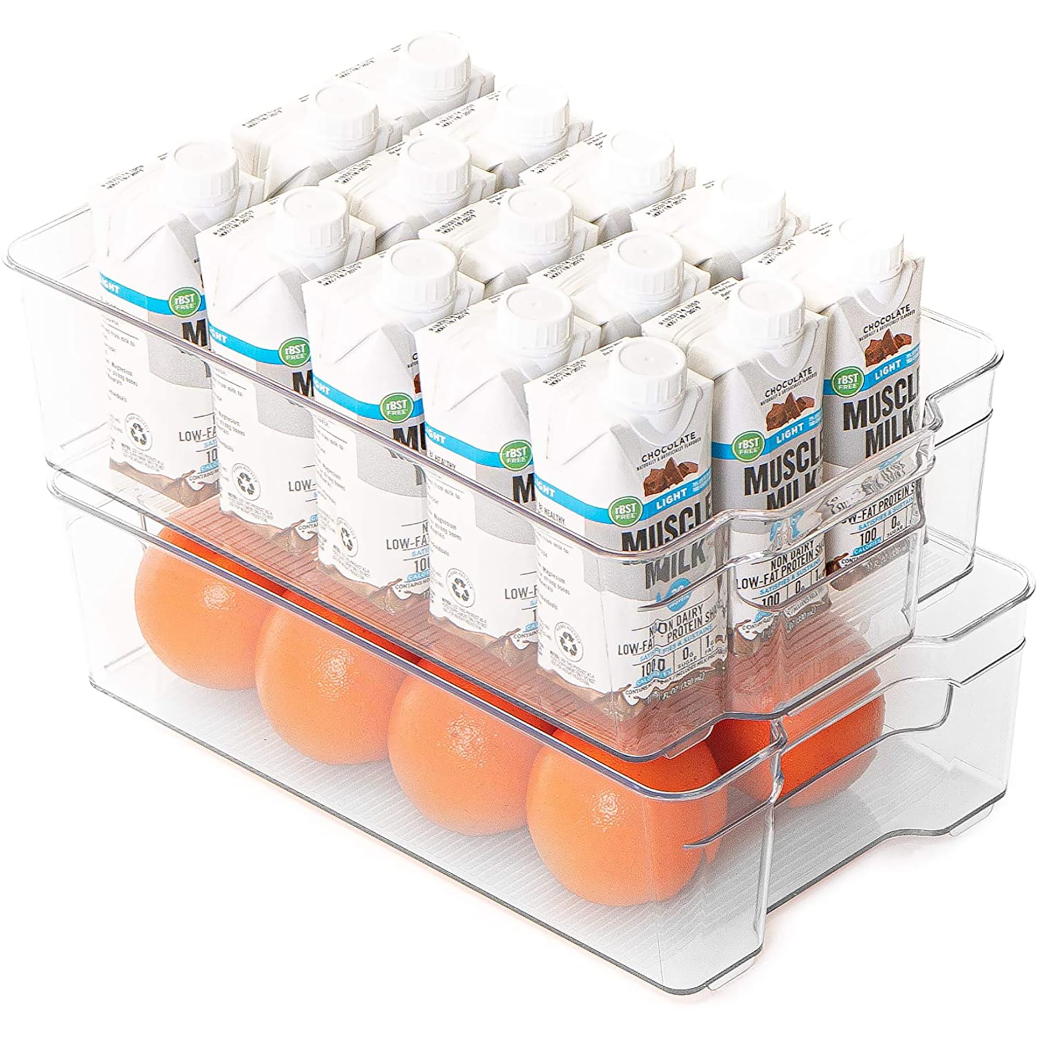 Smart Design Stackable Set of 4 Refrigerator Bins - 8 x 12 inch - with Handle - BPA Free Polyethylene - Fridge, Freezer, Pantry Organization - Kitchen