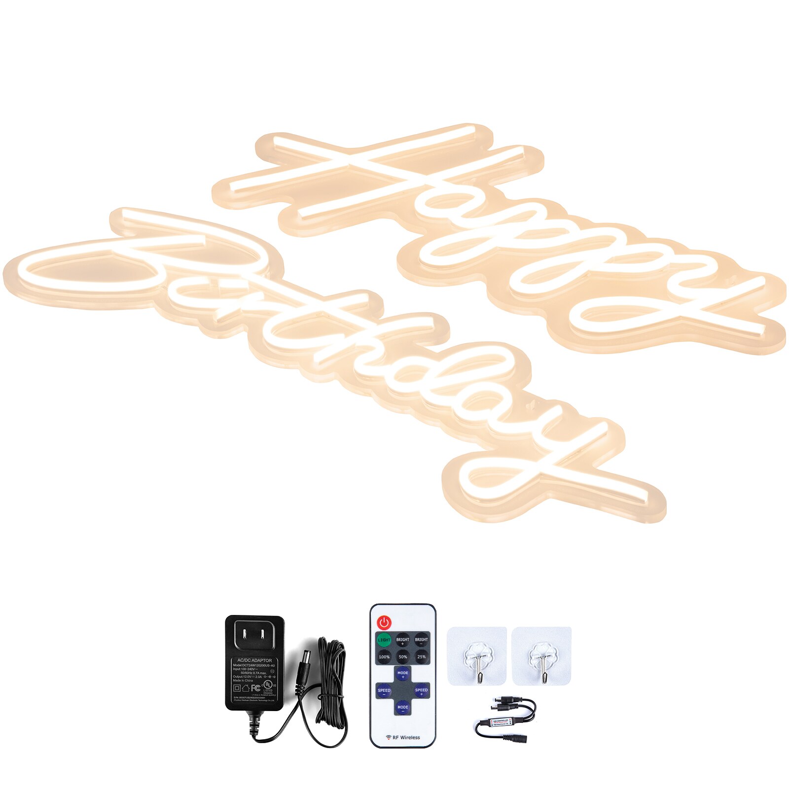 GIVIMO 16.5-in and 23-in Happy Birthday LED Neon Sign Set Warm White Dimmable with Remote Control 4 Flash Modes 10 to 100 Percent Brightness Silicone and Acrylic Board 31-W 33-ft Range Reusable Party Decor for Bedroom Bar Cafe Window Wall