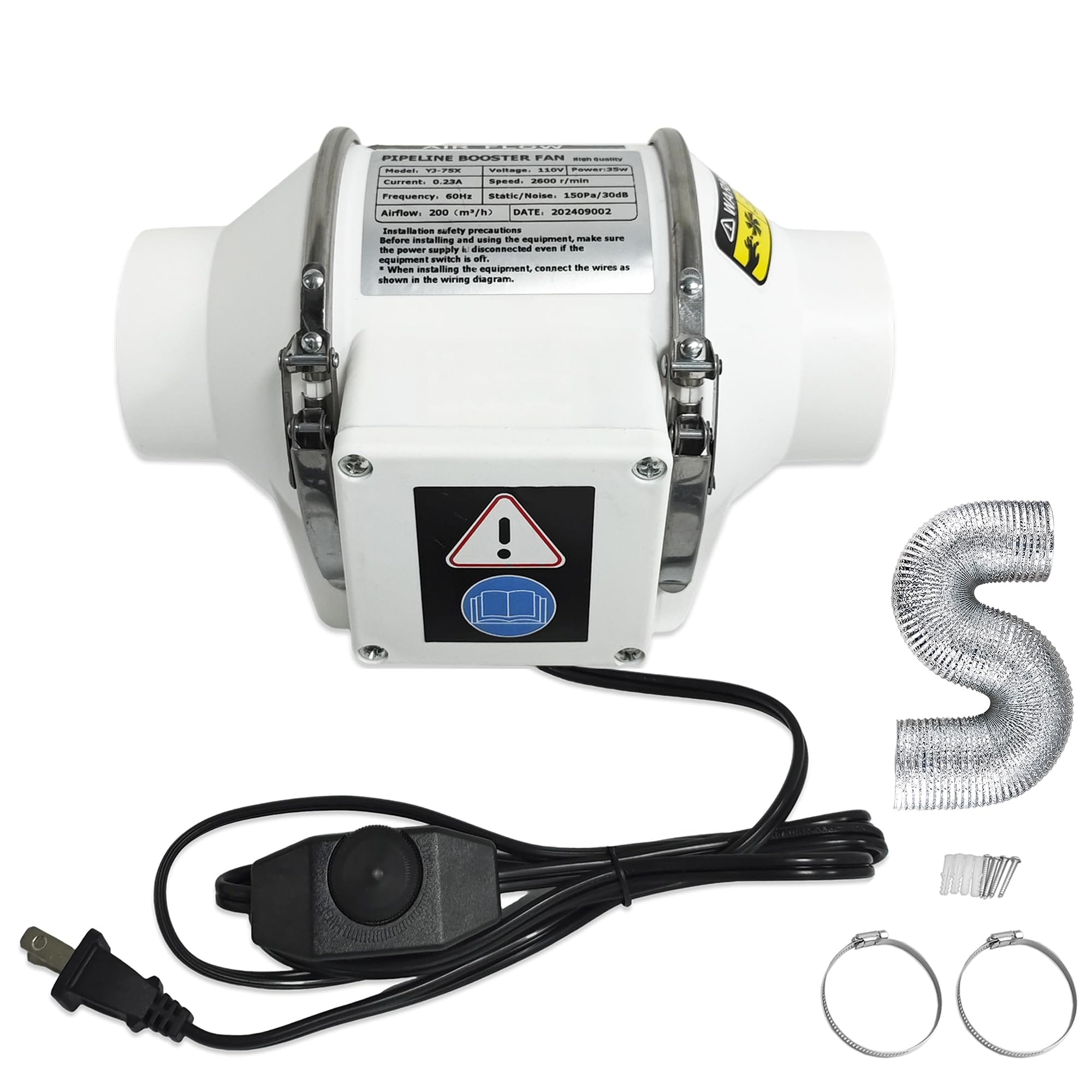 Phewnyzo  3 Inch Inline Blower Fan with Speed Controller 260 CFM 35W Low Noise Ventilation System with 2 Meter Duct for 3D Printer Grow Tent