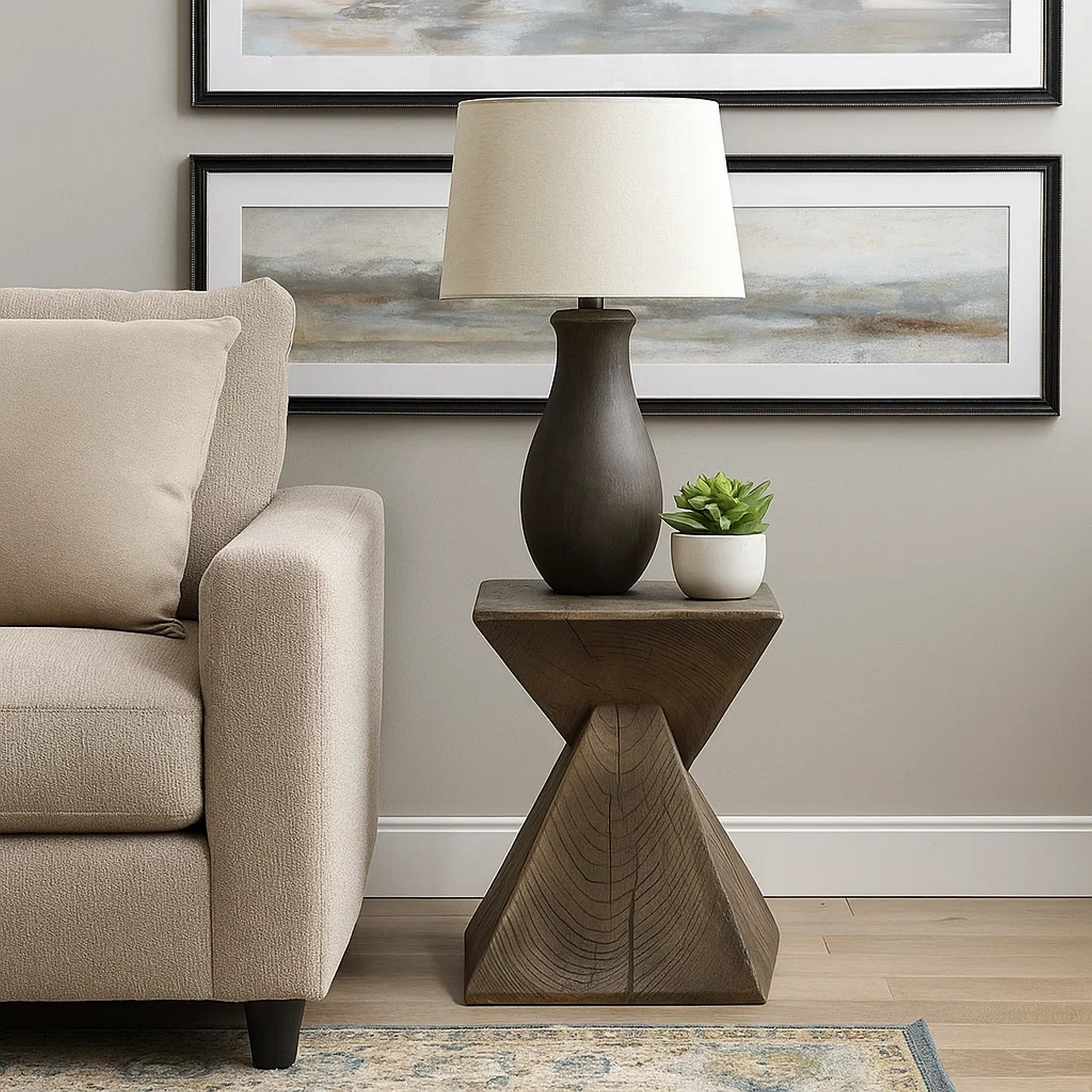Benzara - 17 Inch Accent Table Heavy-Duty Durability Cement Weathered Oak Brown