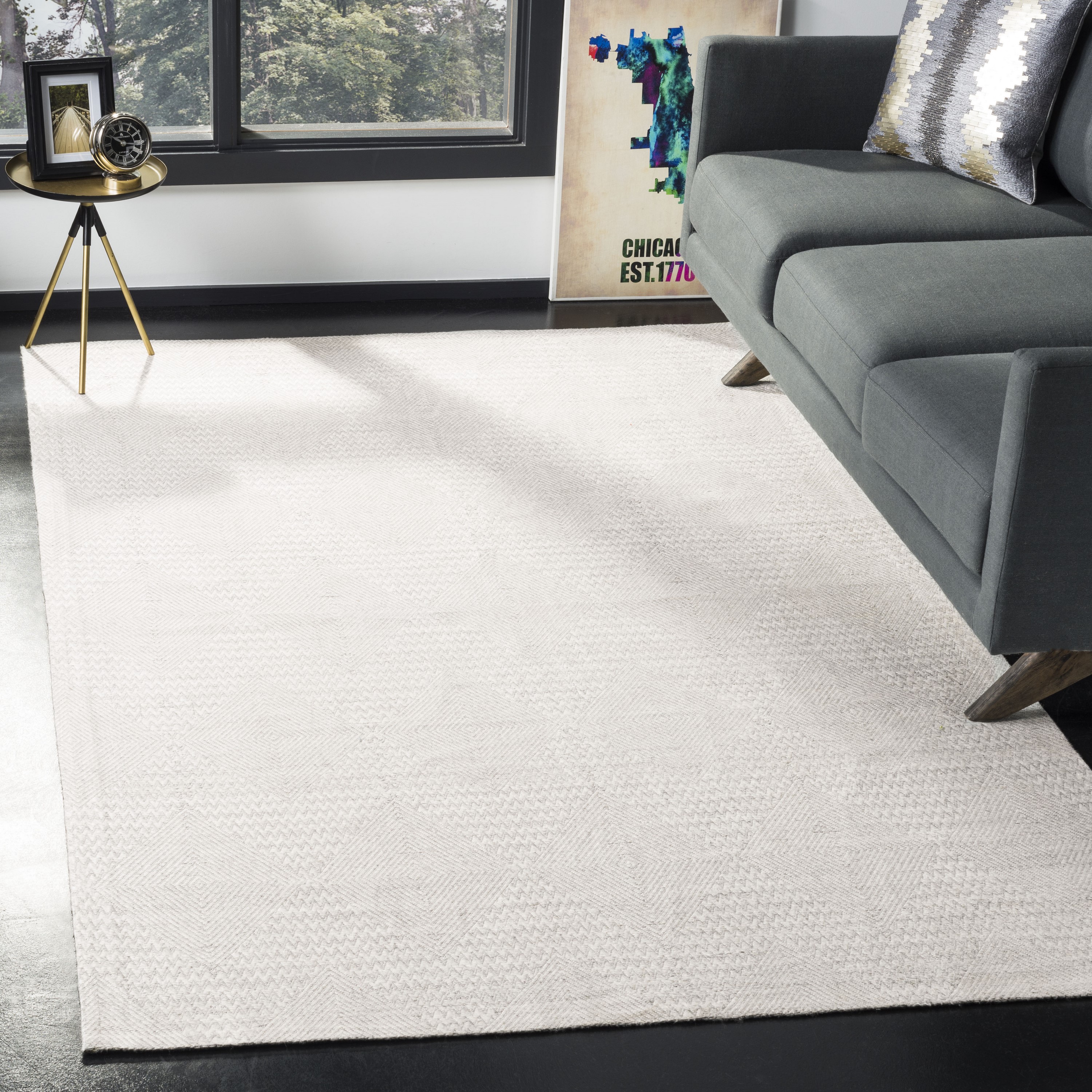 Safavieh MRB304G-9 Marbella Hatsue 9 x 12 (ft) Loomed Synthetic Silver/Ivory Rectangular Indoor Abstract Coastal Area rug