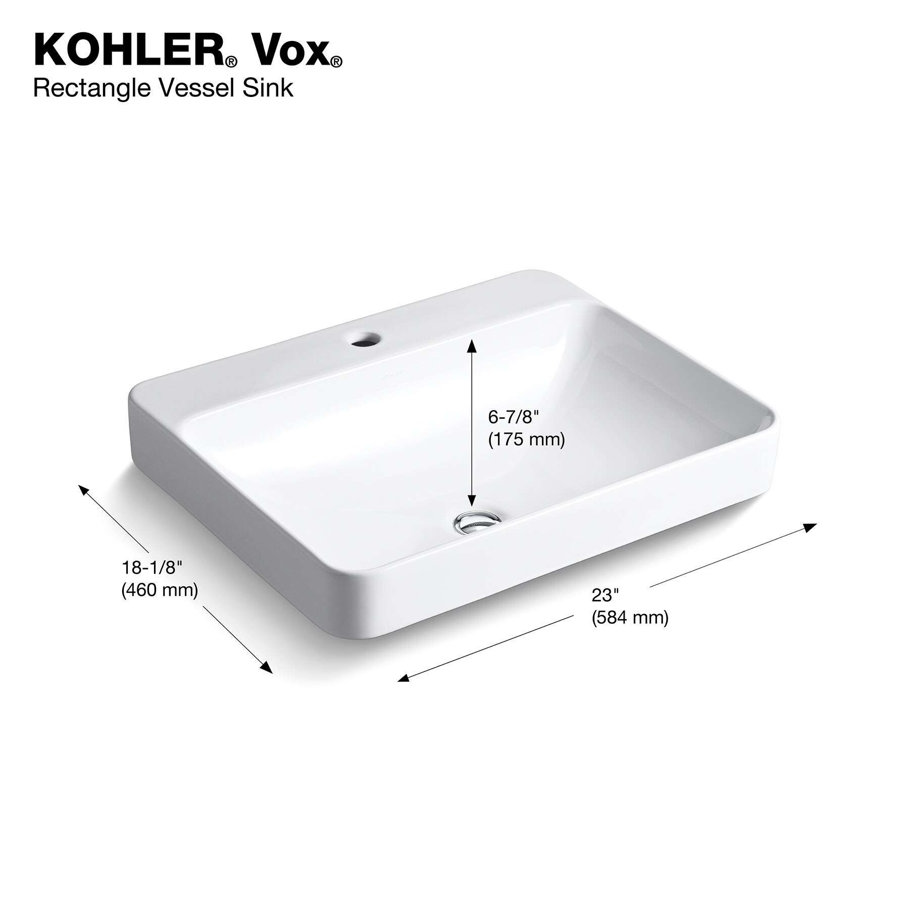 KOHLER Vox White Drop-In Rectangular Modern Bathroom Sink (23-in x 18. ...