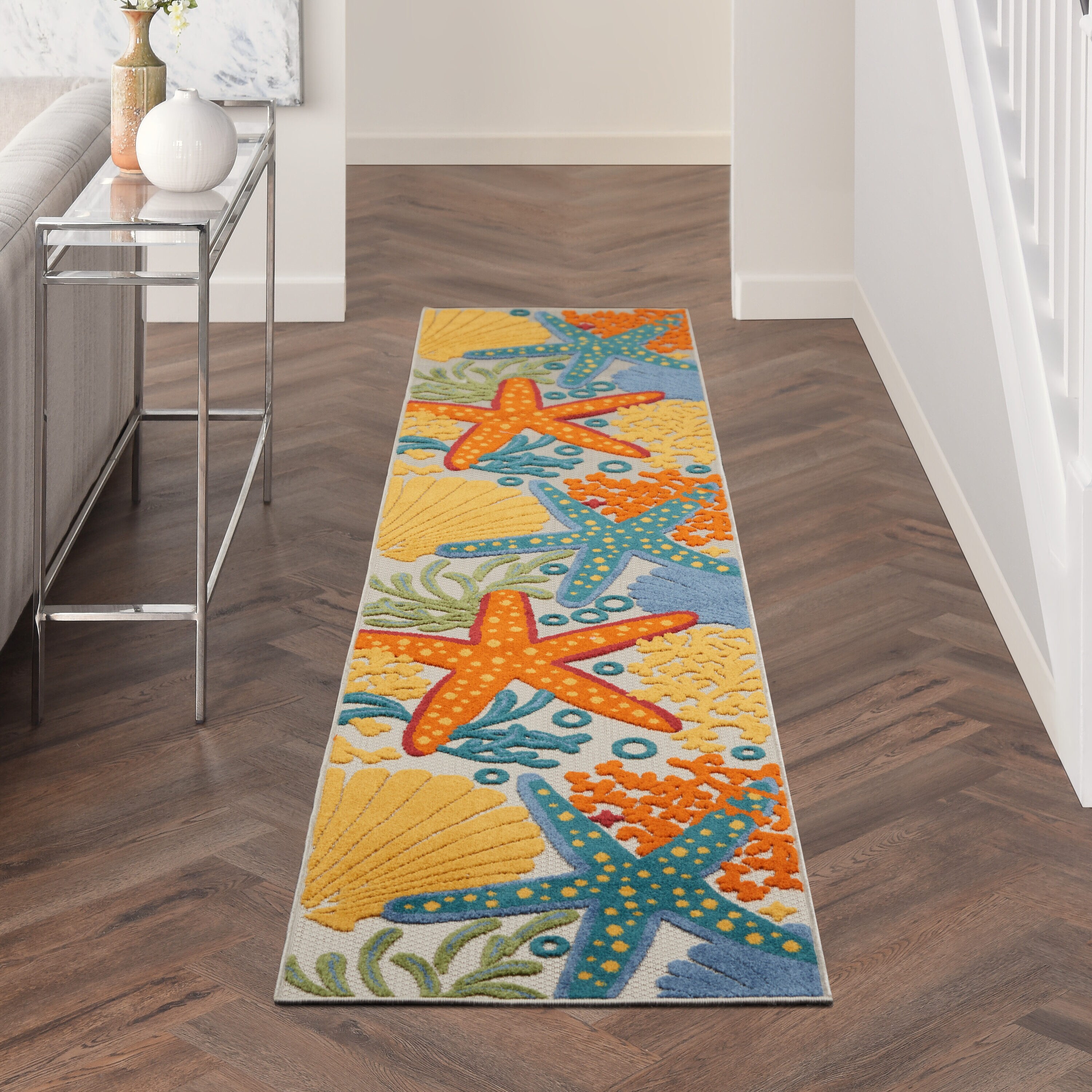 Nourison 99446828668 Aloha 2 x 12 (ft) Loomed Polypropylene Multicolor Rectangular Indoor/Outdoor Floral/Botanical Coastal Runner rug