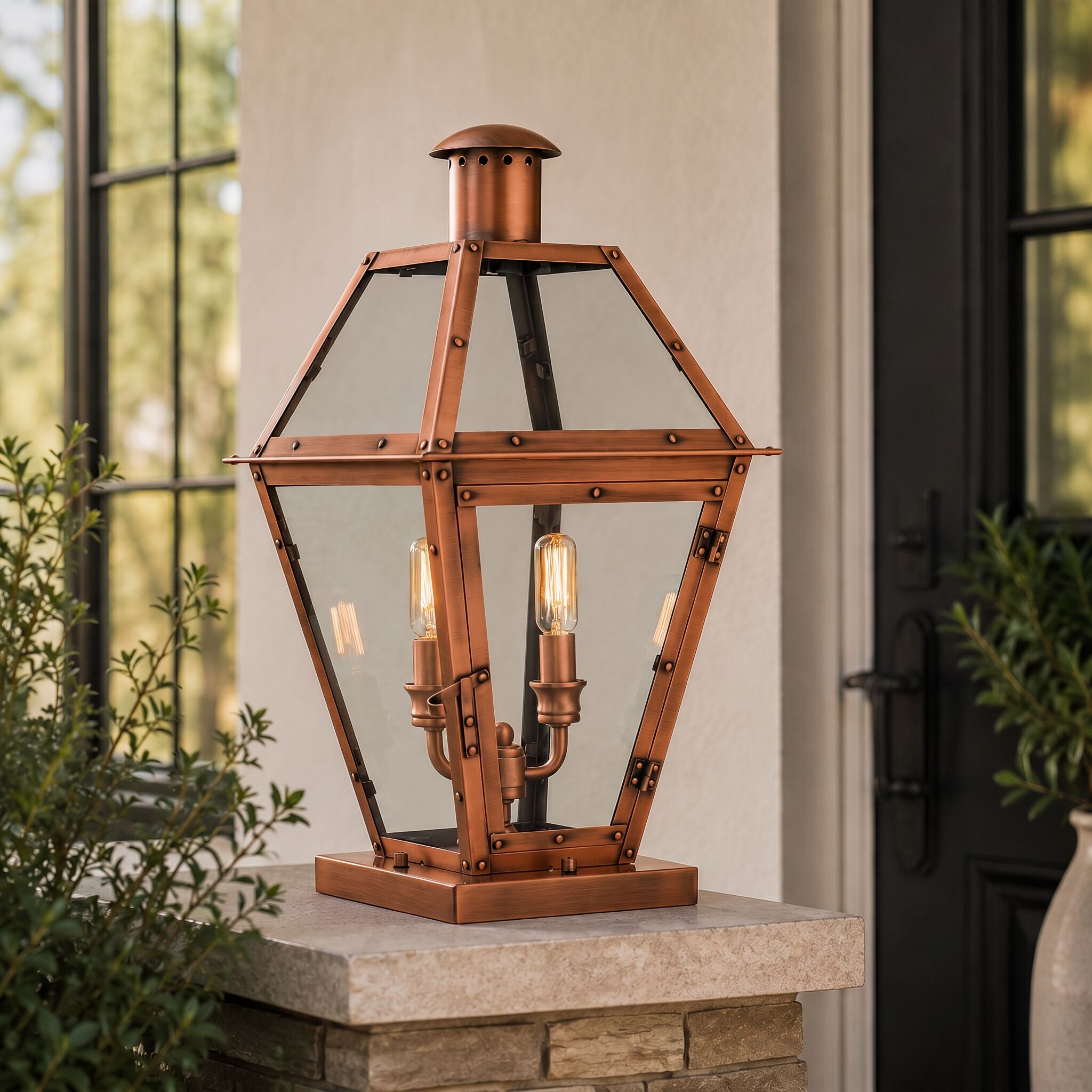 Quoizel Rue De Royal 19.25-in Aged Copper Traditional Outdoor Light post lantern