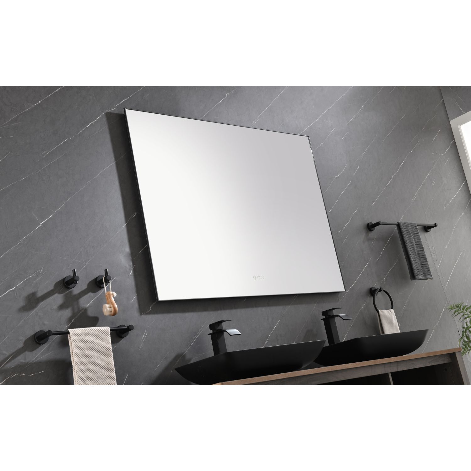 JASMODER 36-in W x 52.4-in H Gunmetal Black Framed Lighted Wall Mirror ...