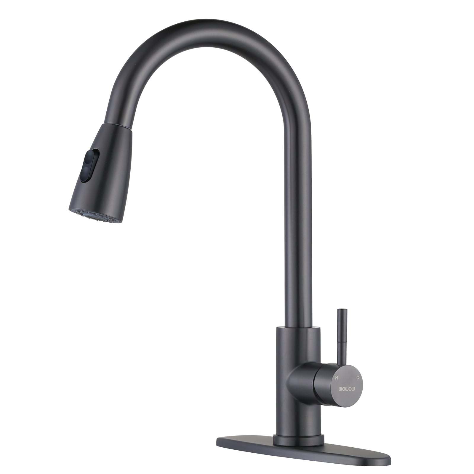 WOWOW pull down kitchen faucet Black Stainless Single Handle Pull-down  Kitchen Faucet with Deck Plate in the Kitchen Faucets department at 