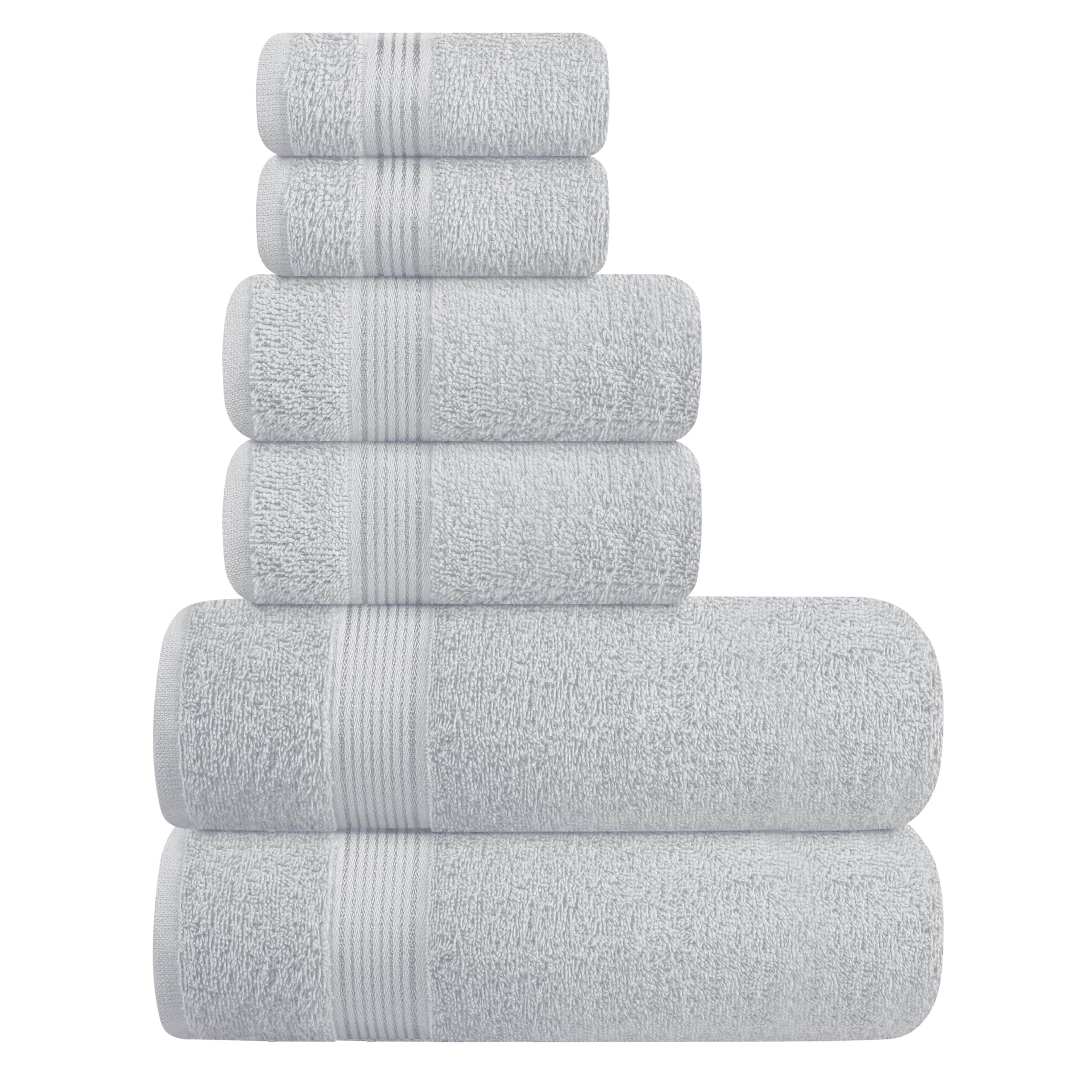 OMOMMD Light Grey Ultra Soft Cotton 6 Pack Towel Set Quick Dry Lightweight Everyday Use