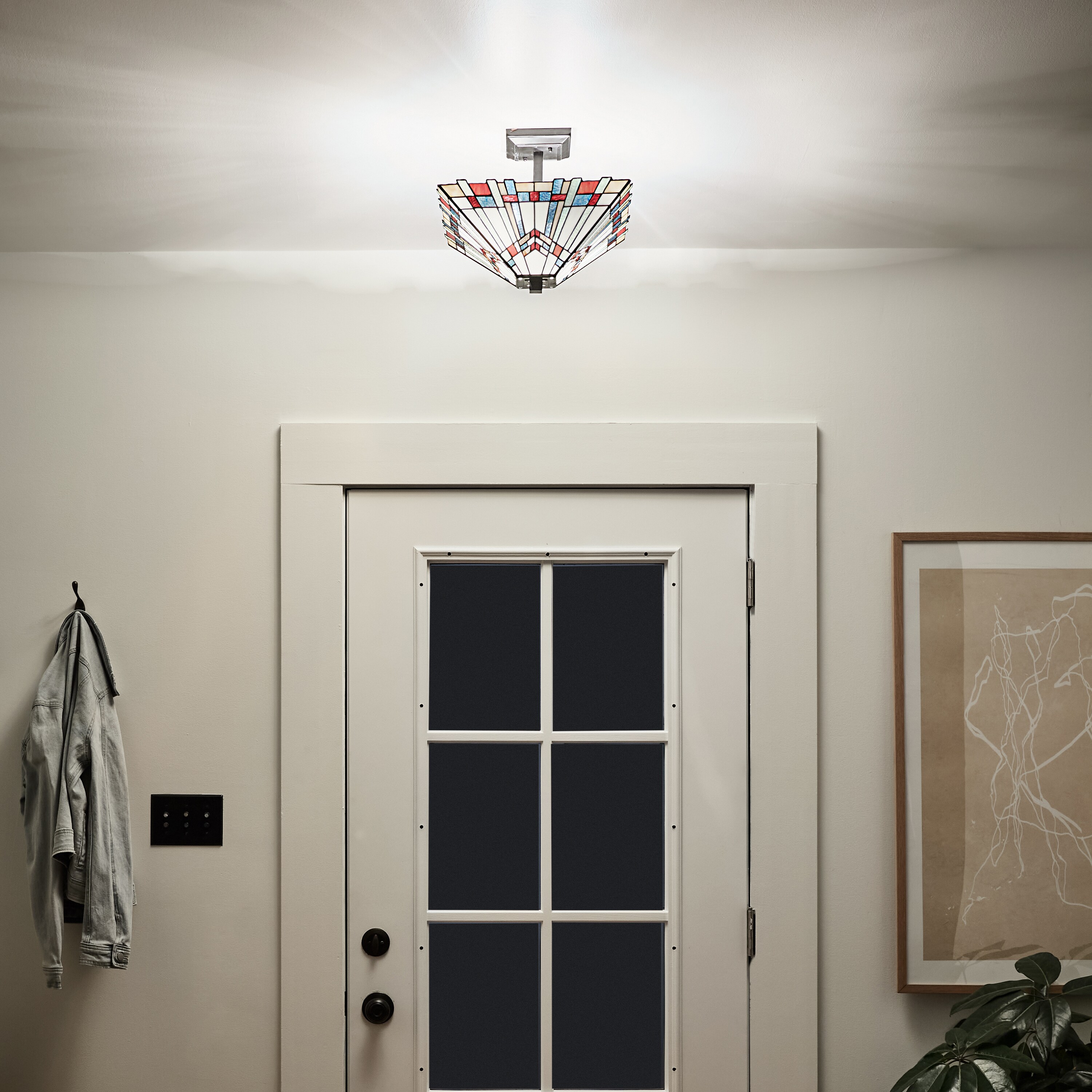 Mission-Inspired 18'' Tiffany Style Stained Glass Semi-Flush Mount in Oil-Rubbed Bronze