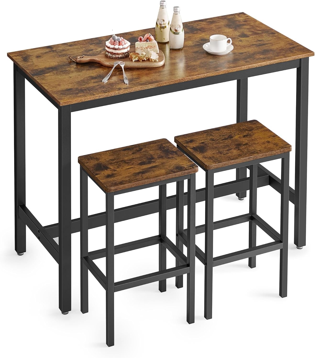 SONGMICS HOME LBT15X Bar Table Set with 2 Bar Stools Rustic Brown and Black