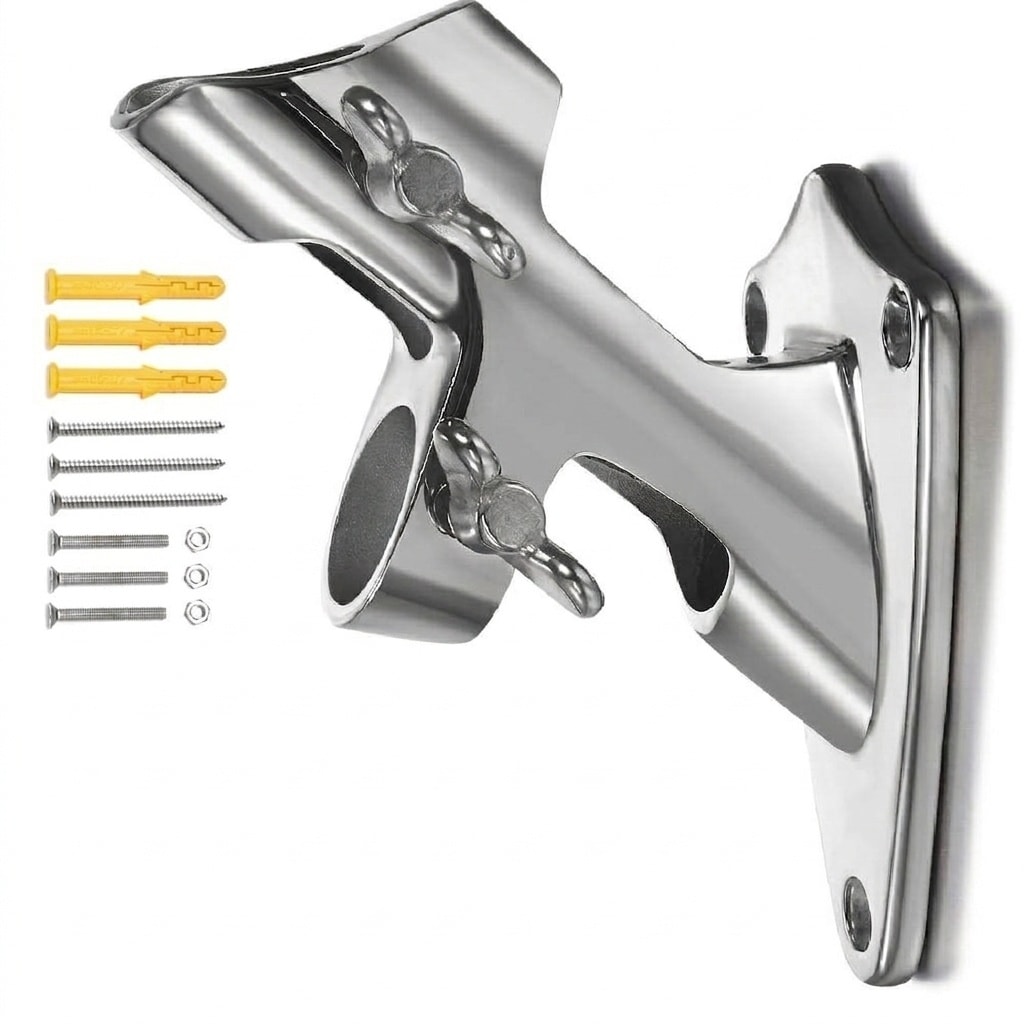 Etokfoks  1 in 2 Position 316 Stainless Steel Flag Pole Bracket Heavy Duty Flag Pole Holder Marine Grade Polished