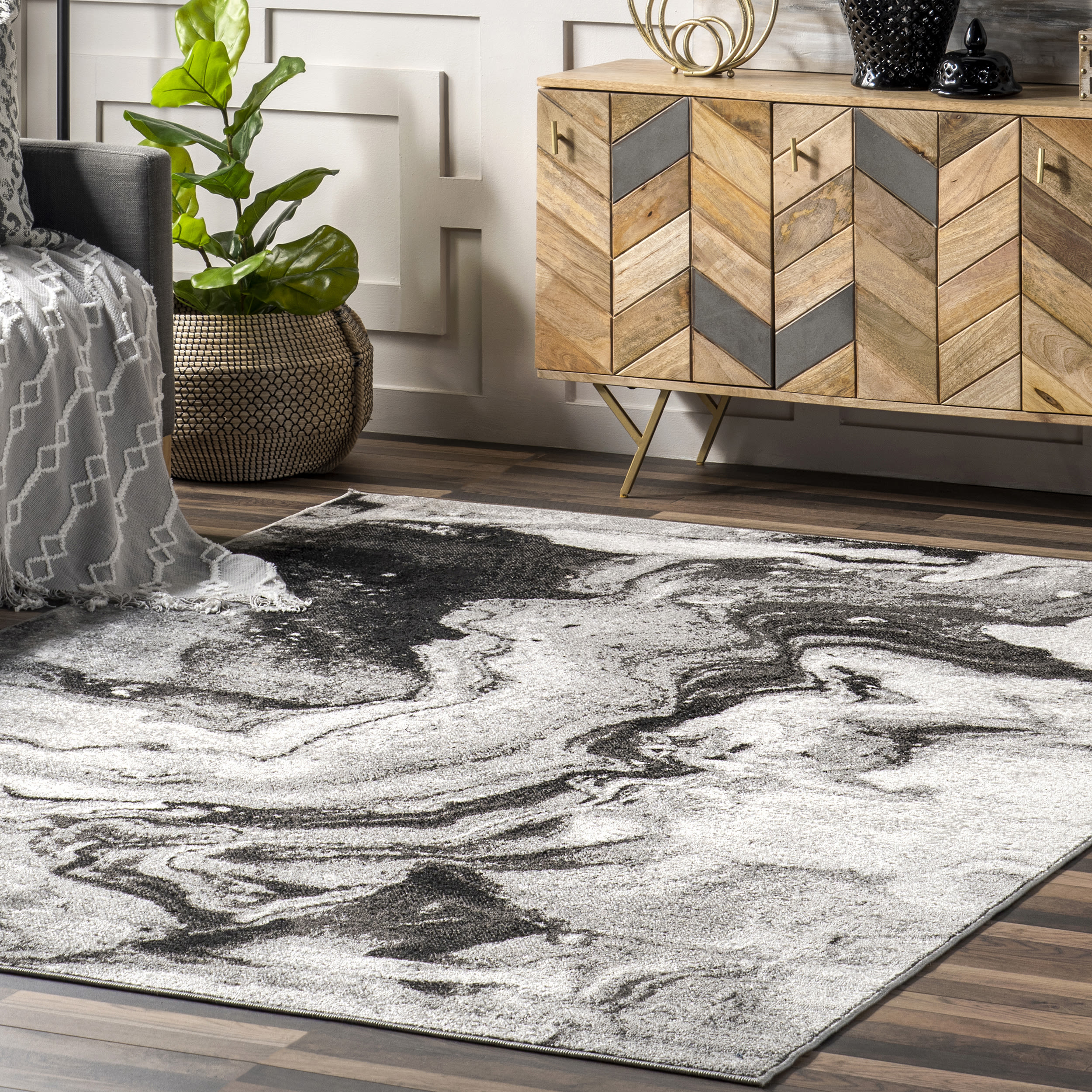 Gray Abstract Non-Slip Synthetic 9' x 12' Area Rug