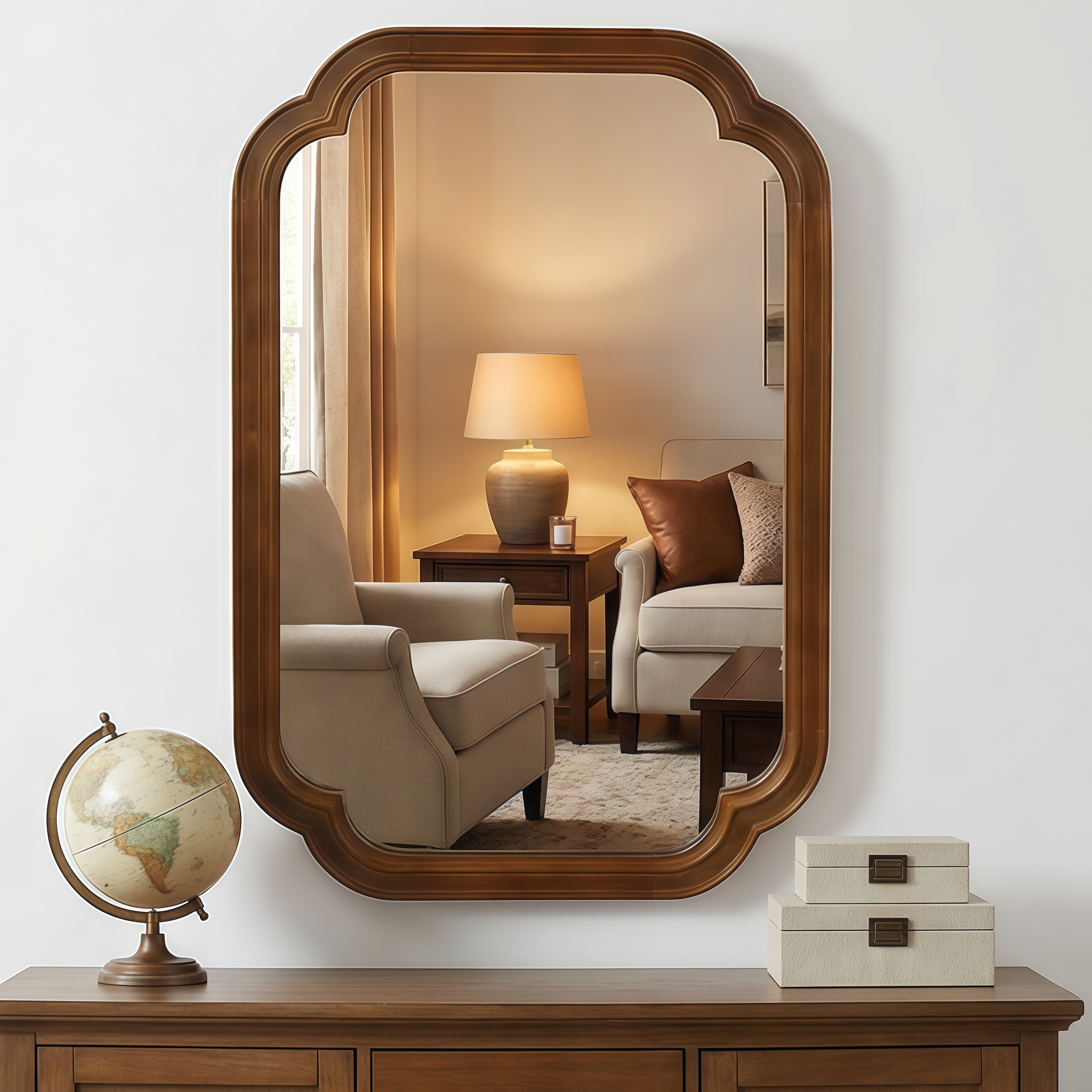 KTMBDW 20x30 Inch Wooden Framed Wall Mirror - Rounded Corner Bathroom Vanity Mirror - Walnut
