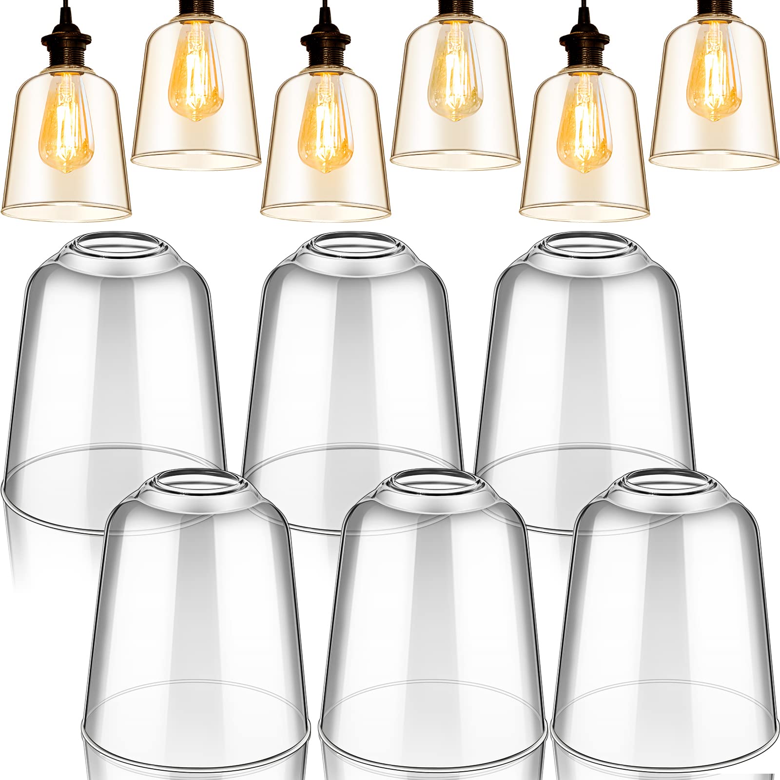 Yichuhaoxi -  6 Pcs Clear Glass Light Shades 5 Inch Diameter 5.67 Inch Height 1.65 Inch Fitter Pe...