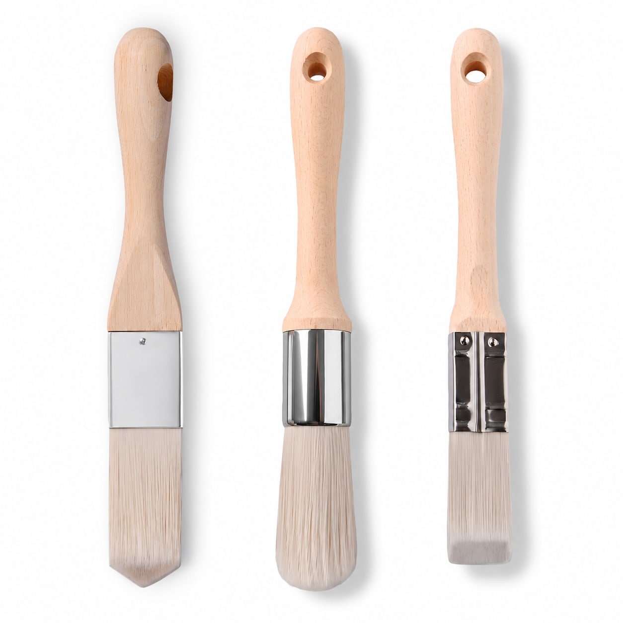 Justincity  3 Pack One Inch Paint Brush Set Triangle Round and Square Heads for Detail Work Precision Corners Edging Touch Ups Trim and Small DIY