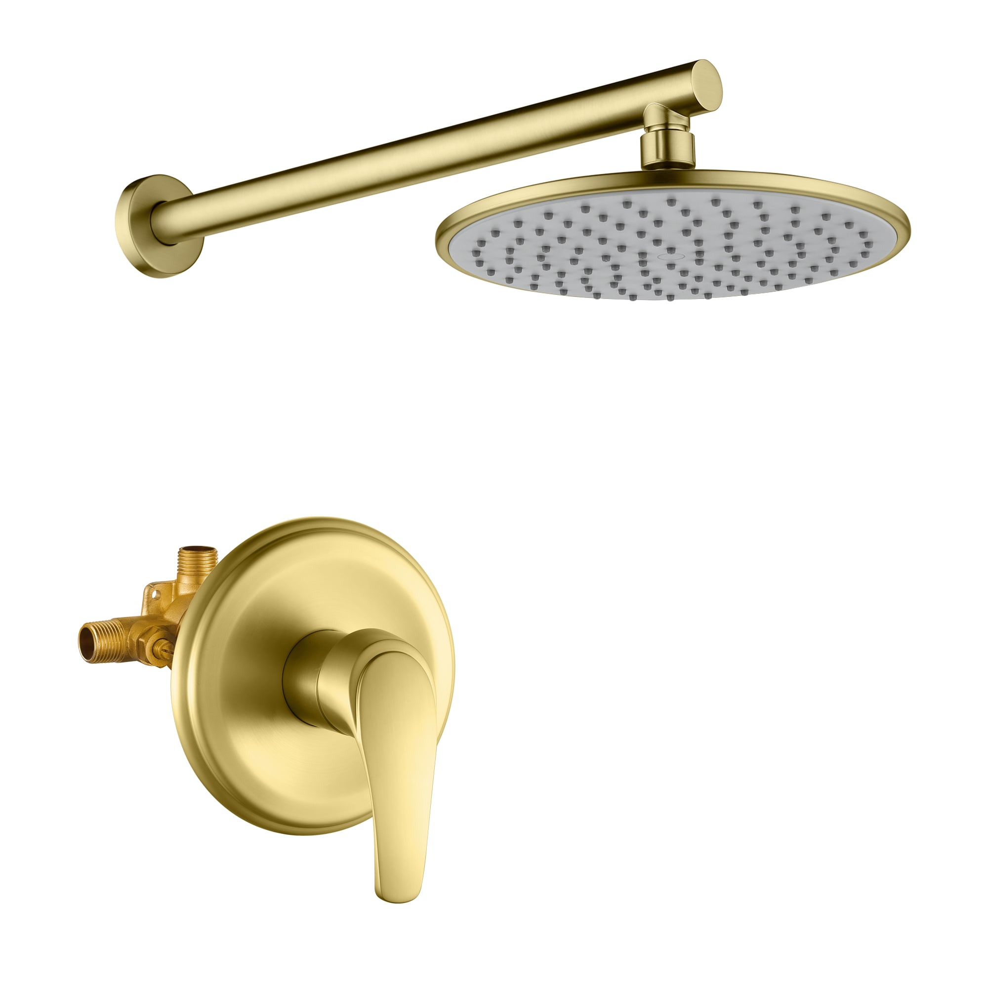 CASAINC KCHS0014-10BG 1-Spray Patterns 9 inch Wall Mount Rain Fixed Shower Head Brushed Gold 9-in Built-In Shower Faucet System ( Thermostatic Valve Included )