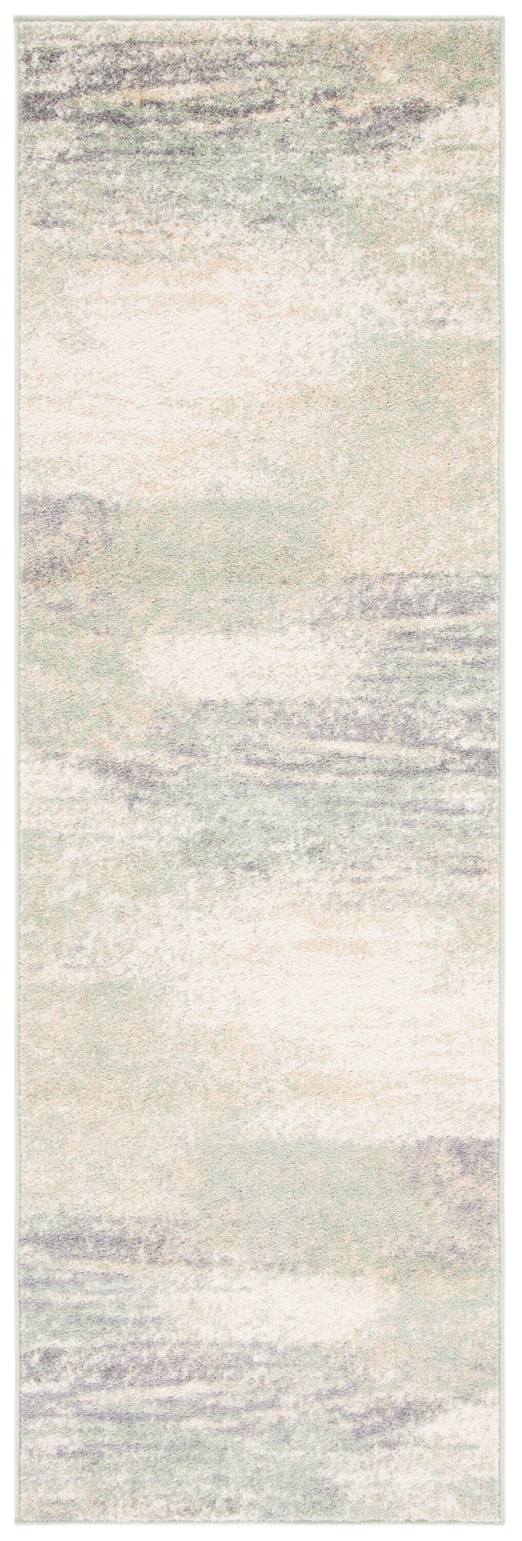 Ivory and Sage Abstract Synthetic Runner Rug, 2'6" x 8'