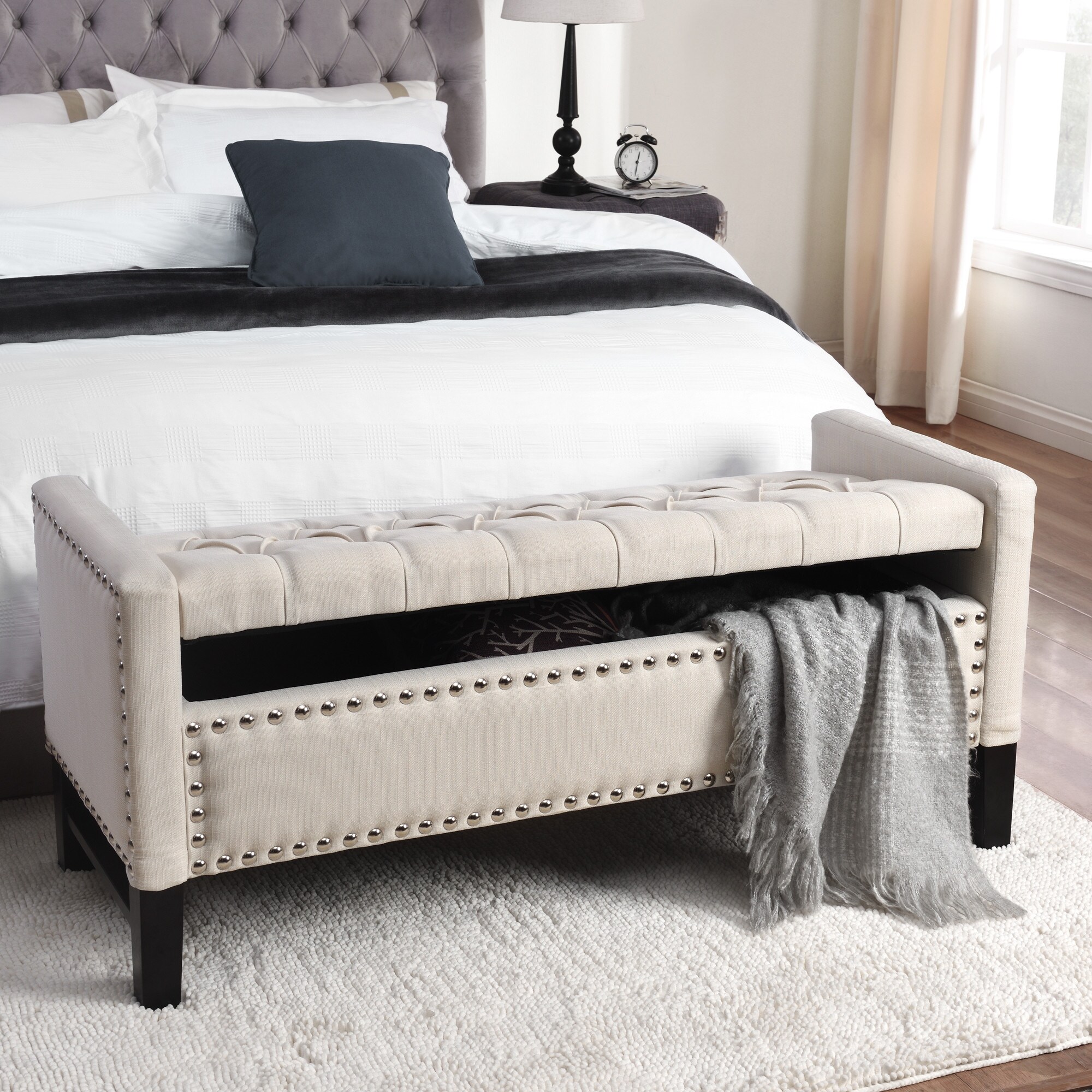 Inspired Home Emmaline Modern Cream White Storage Bench with