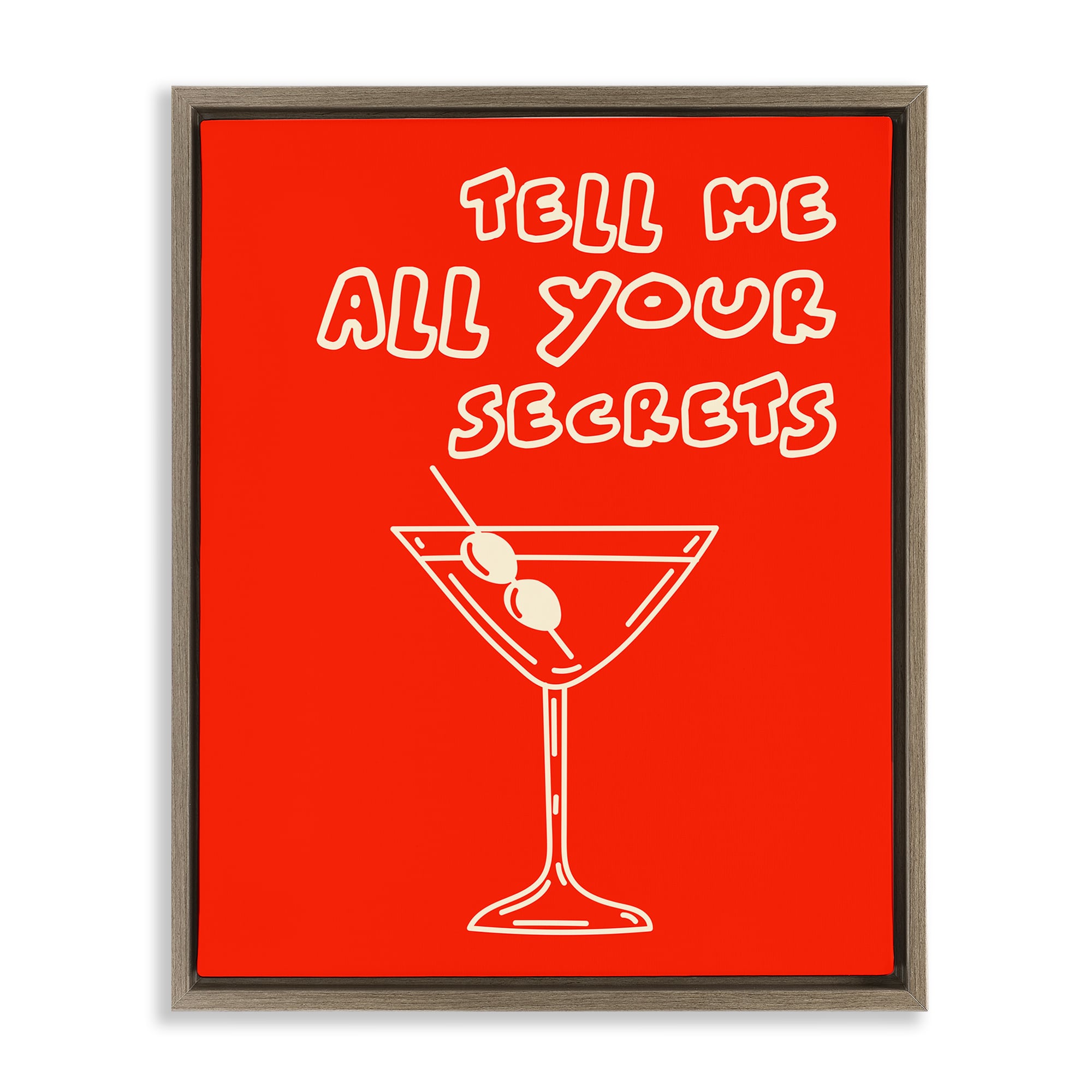 Stupell Industries BS-948-FFE-16X20 Tell Me Your Secrets Cocktail Brown Framed Floater Canvas Wall Art By House of Lulu 17 x 21