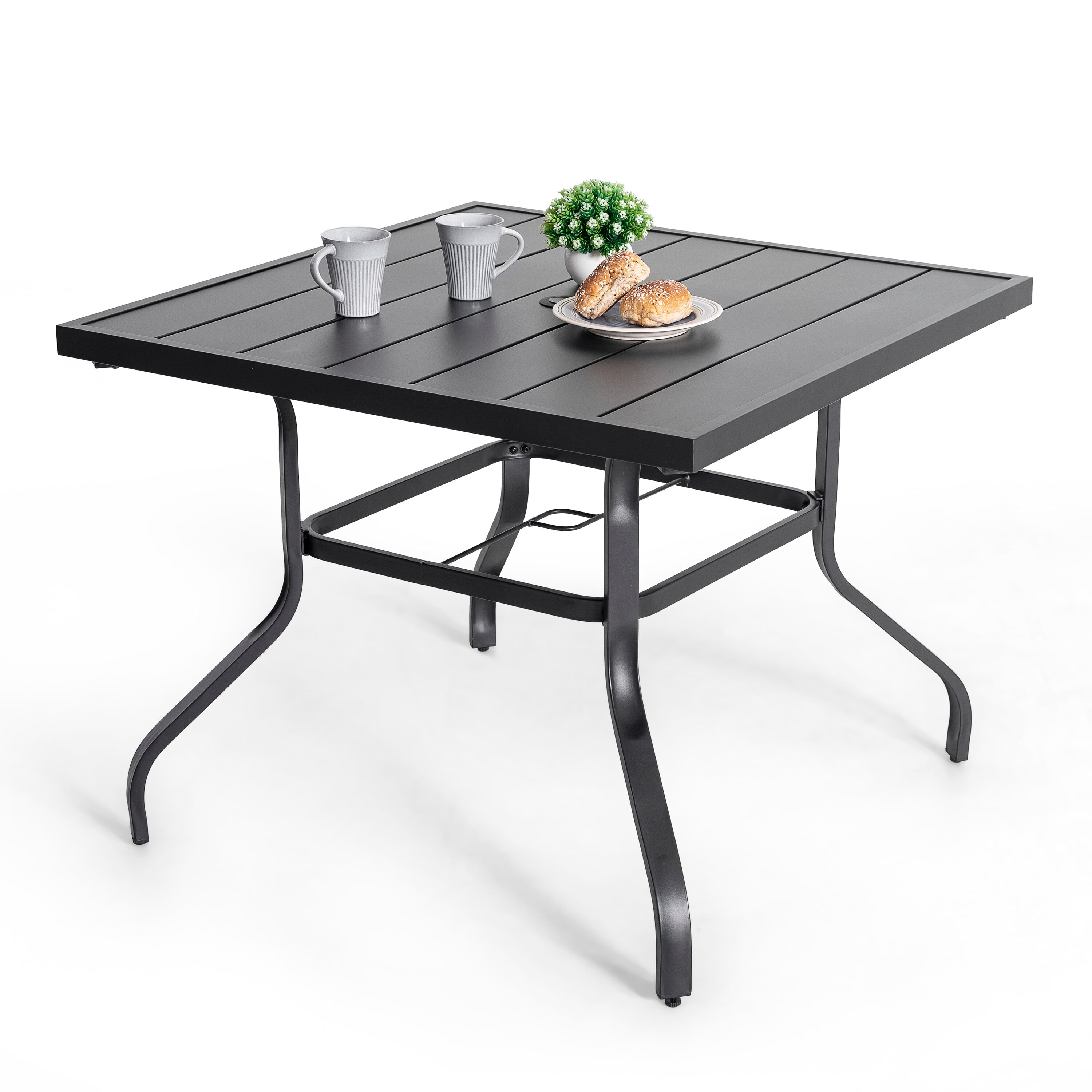 Black Iron 5-Piece Square Outdoor Dining Set with Umbrella Hole