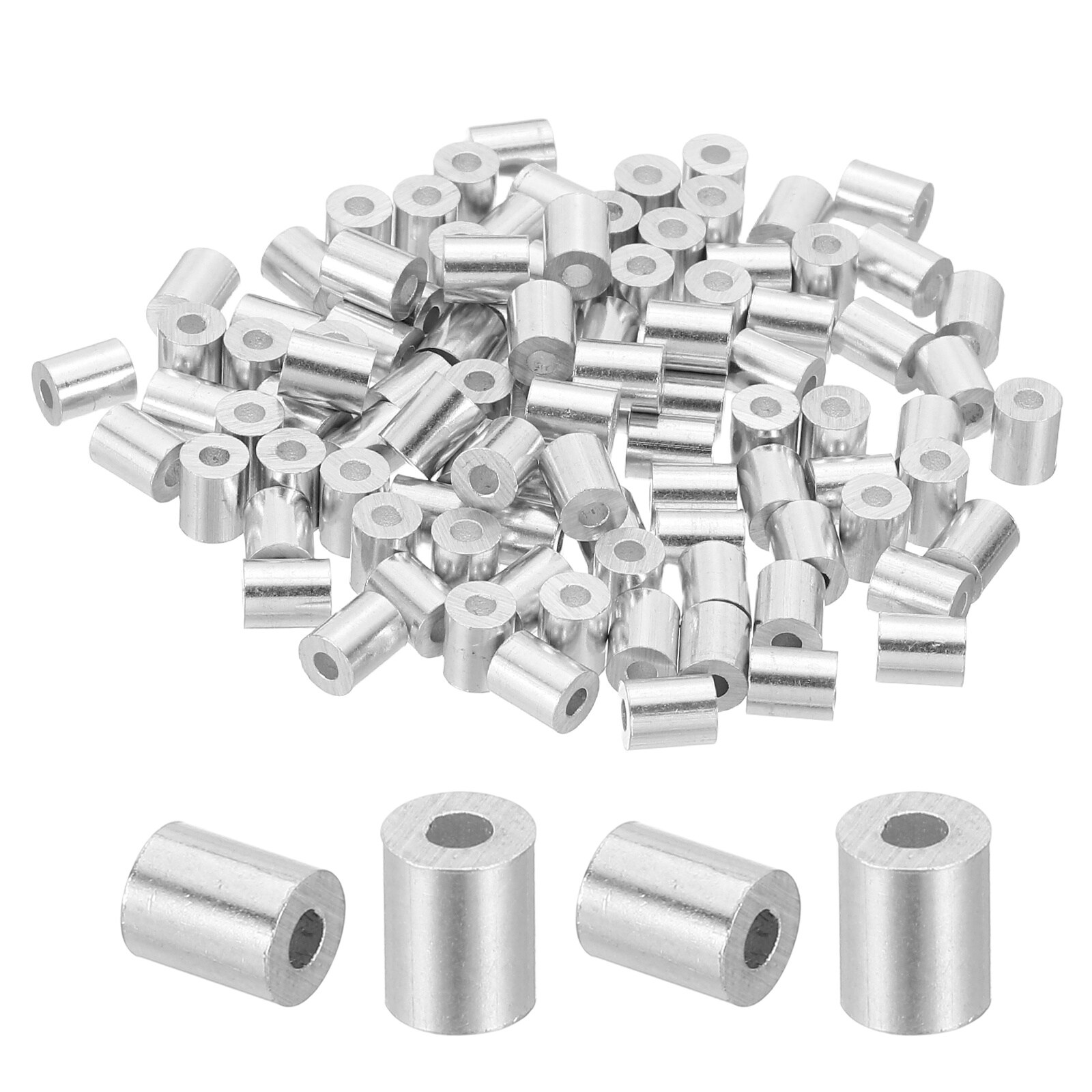 PATIKIL 5/64in(1.8mm) Aluminum Wire Rope Stop Sleeve Set 100pcs Crimping Loop Sleeve Single Hole Round Cable Ferrule for Wire Rope Cable Line Silver