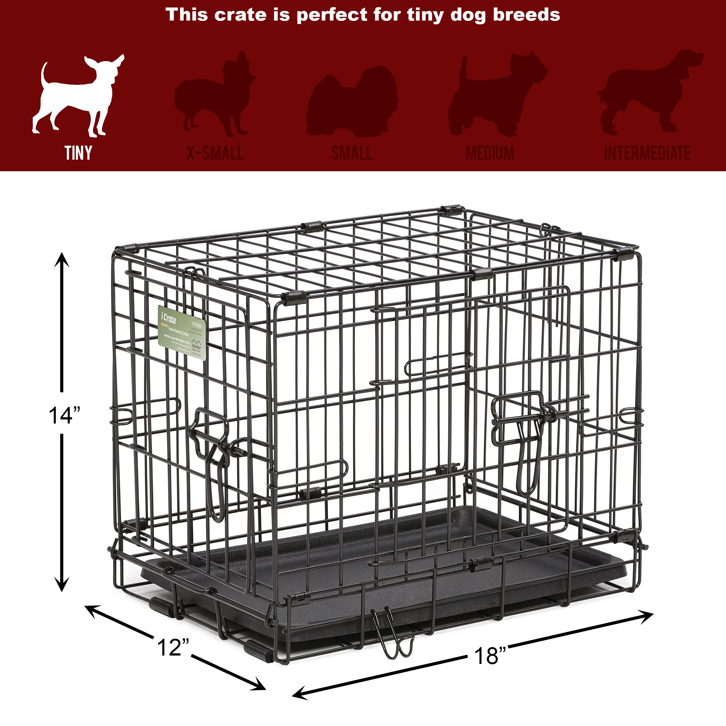 Midwest Double-Door I-Crate Dog Crate, 18 x 12 x 14